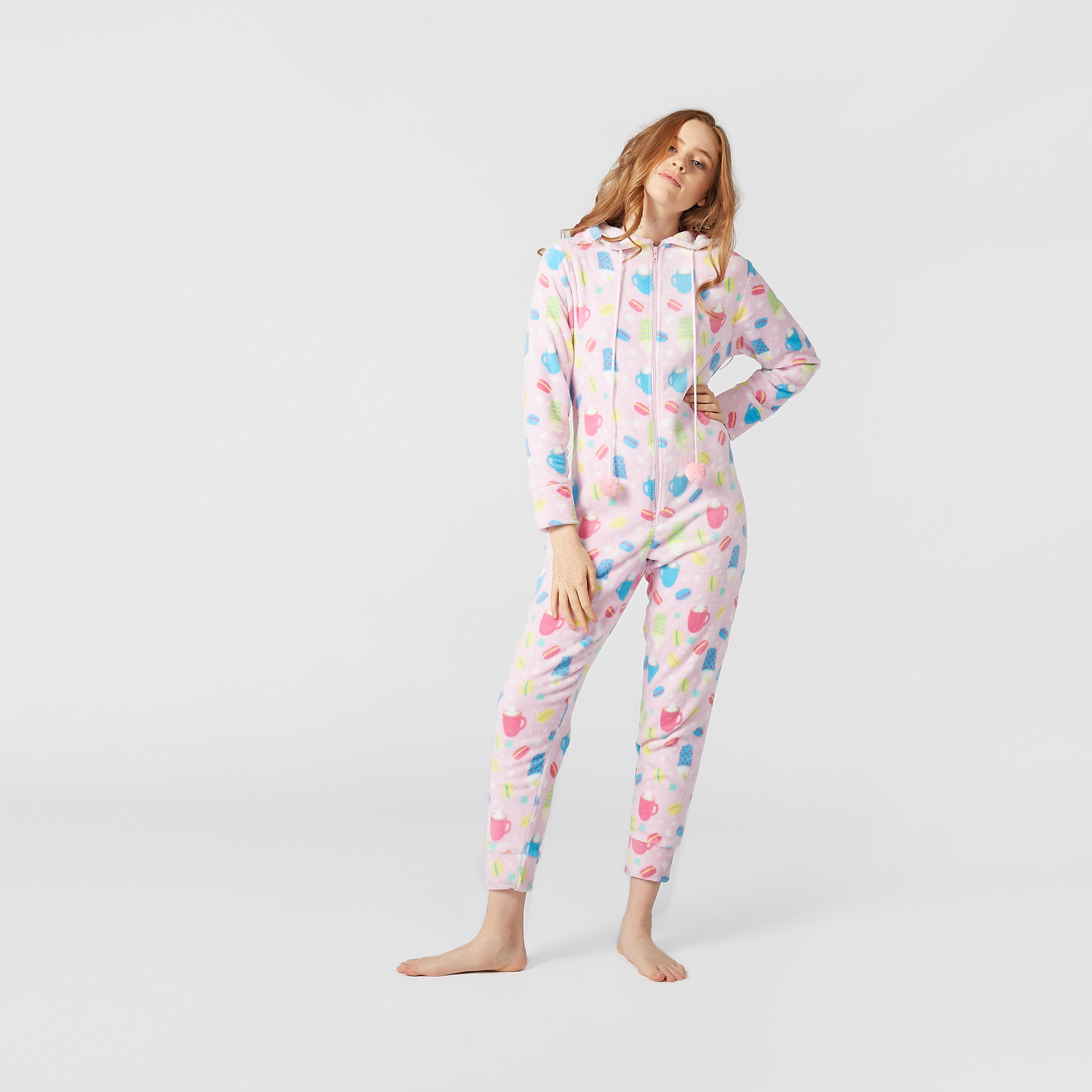 Printed Jumpsuit with Hood and Long Sleeves-women-clothing-nightwear-nighties-image-3