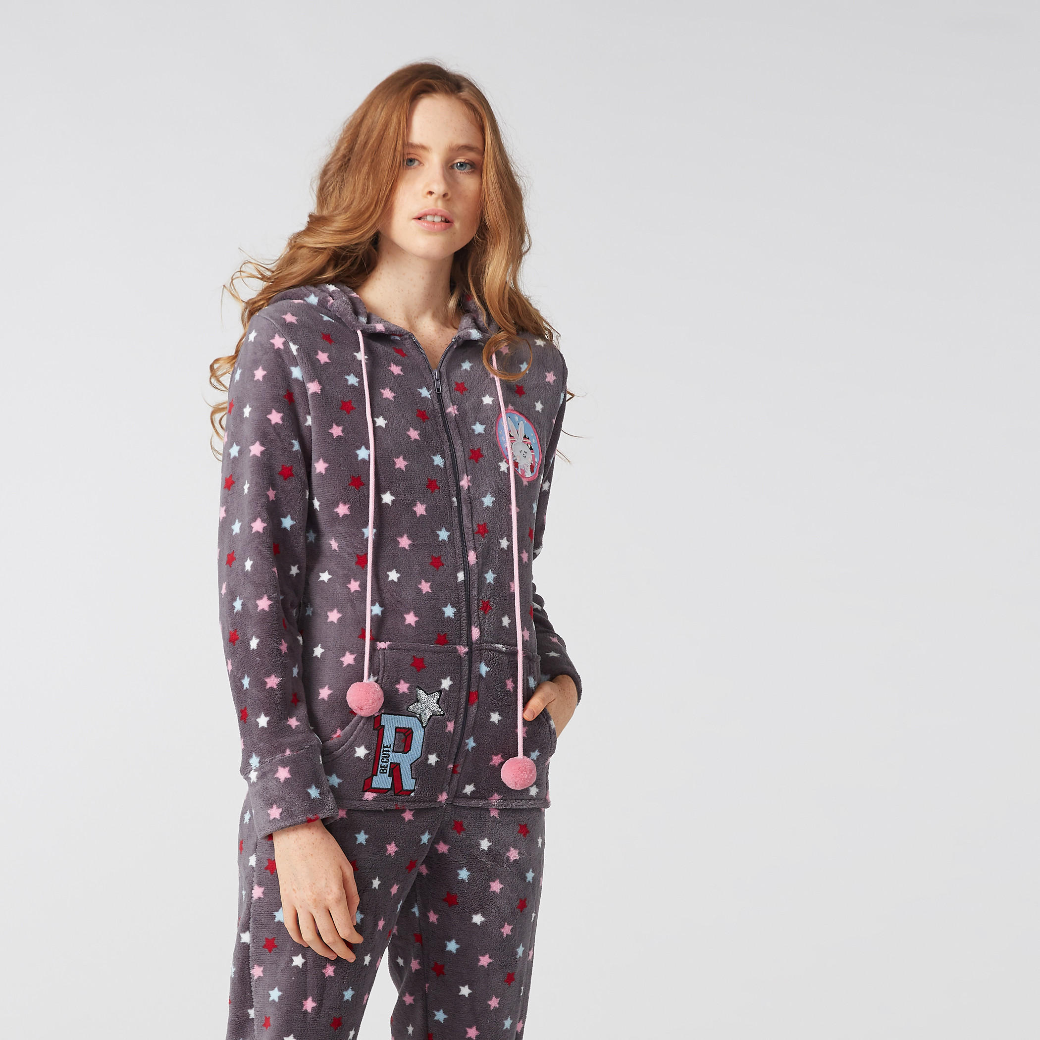 أفرول بقبعة وأكمام طويلة وطبعات وتزيينات-women-clothing-nightwear-nighties-image-3