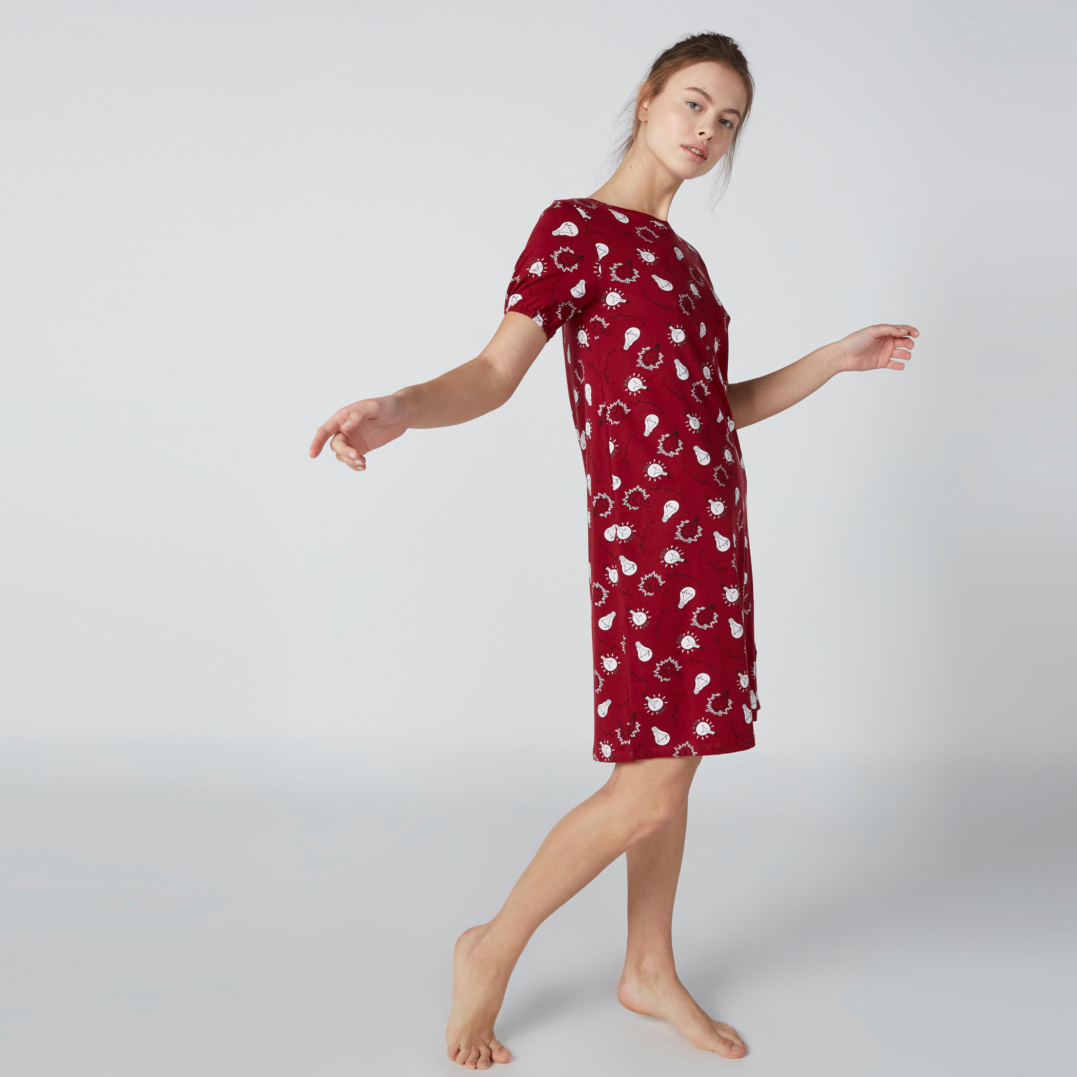 قميص نوم بياقة قارب وأكمام قصيرة وطبعات - طقم من قطعتين-women-clothing-nightwear-nighties-image-2