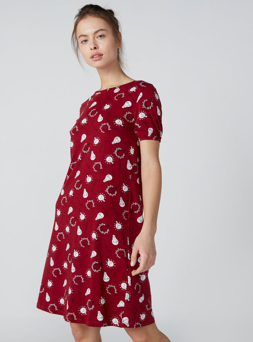 قميص نوم بياقة قارب وأكمام قصيرة وطبعات - طقم من قطعتين-women-clothing-nightwear-nighties-image-6