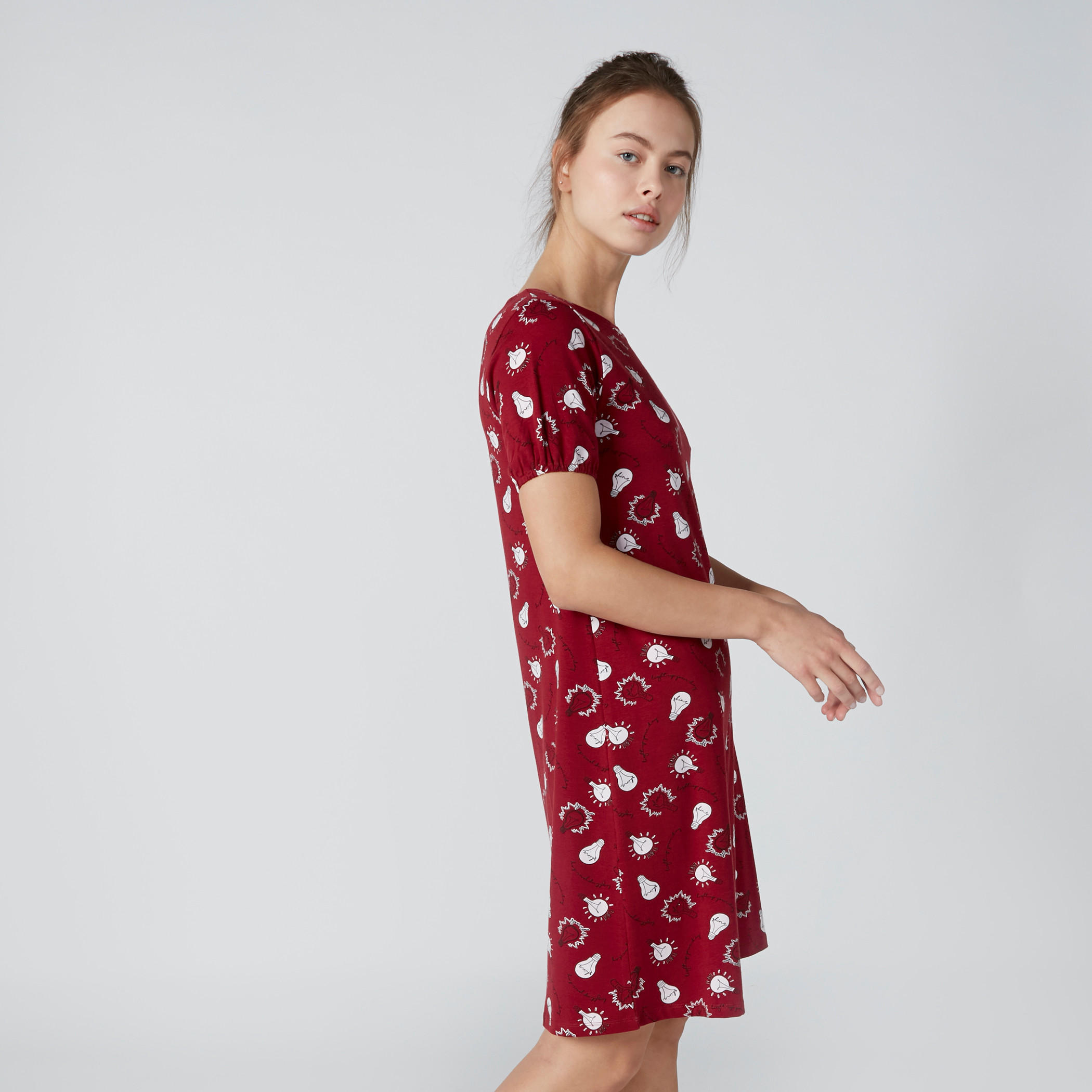 قميص نوم بياقة قارب وأكمام قصيرة وطبعات - طقم من قطعتين-women-clothing-nightwear-nighties-image-9