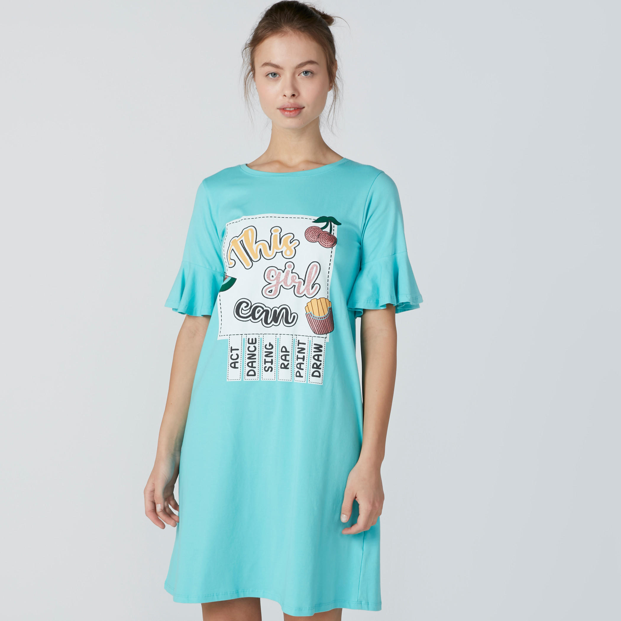 قميص نوم بياقة مستديرة وطبعات - طقم من قطعتين-women-clothing-nightwear-nighties-image-2