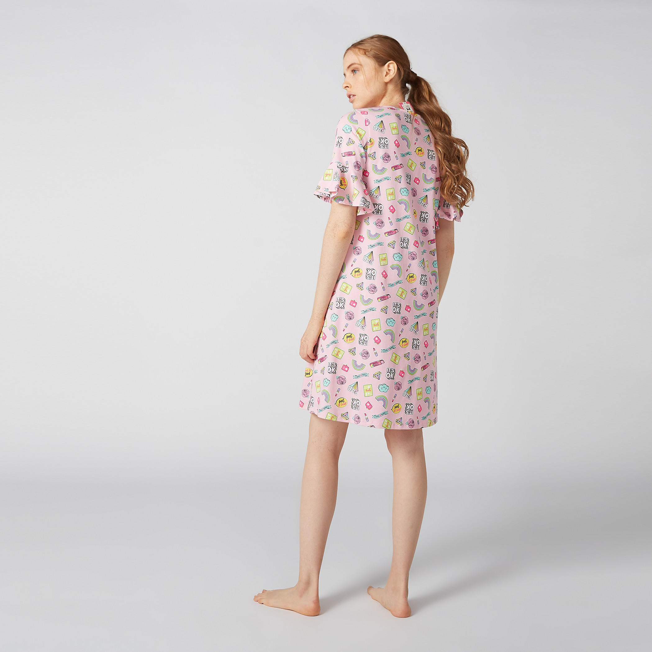 Printed Sleep Dress with Round Neck and Flared Sleeves - Set of 2-women-clothing-nightwear-nighties-image-2