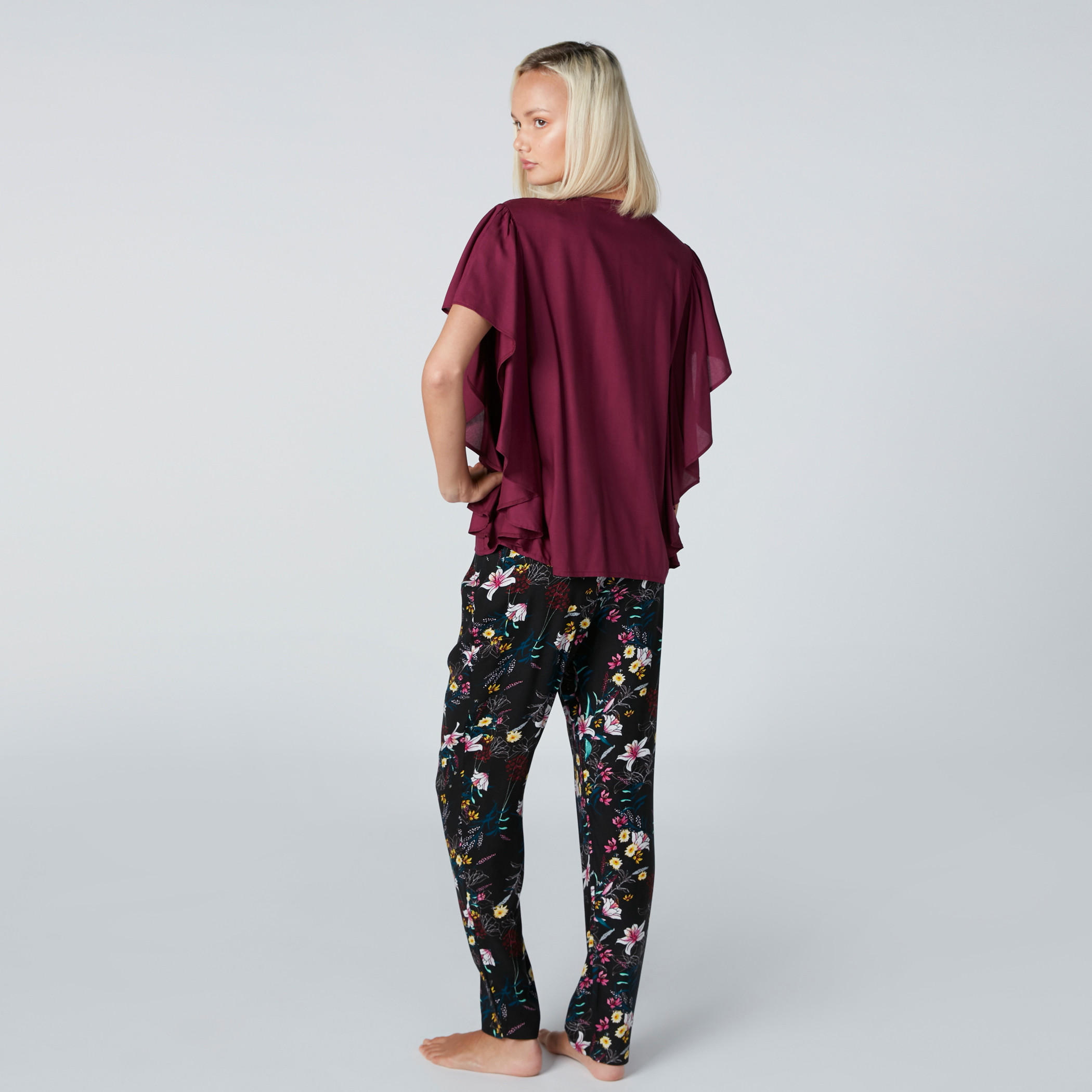 V-Neck Shirt and Printed Pyjama Set-women-clothing-nightwear-pyjamas-longsets-image-2