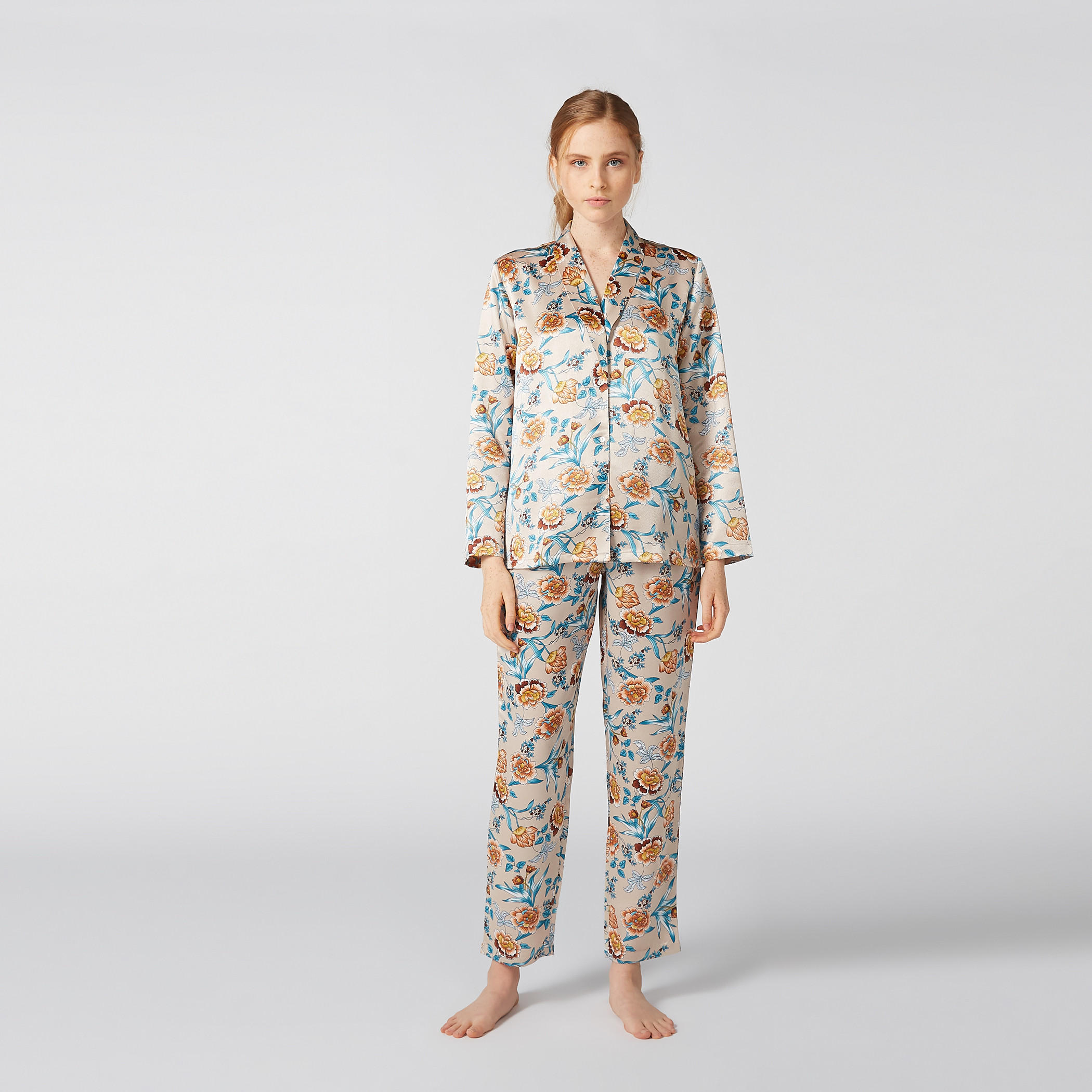 Floral Printed Shawl Neck Shirt with Full Length Pyjama Set-women-clothing-nightwear-pyjamas-longsets-image-3