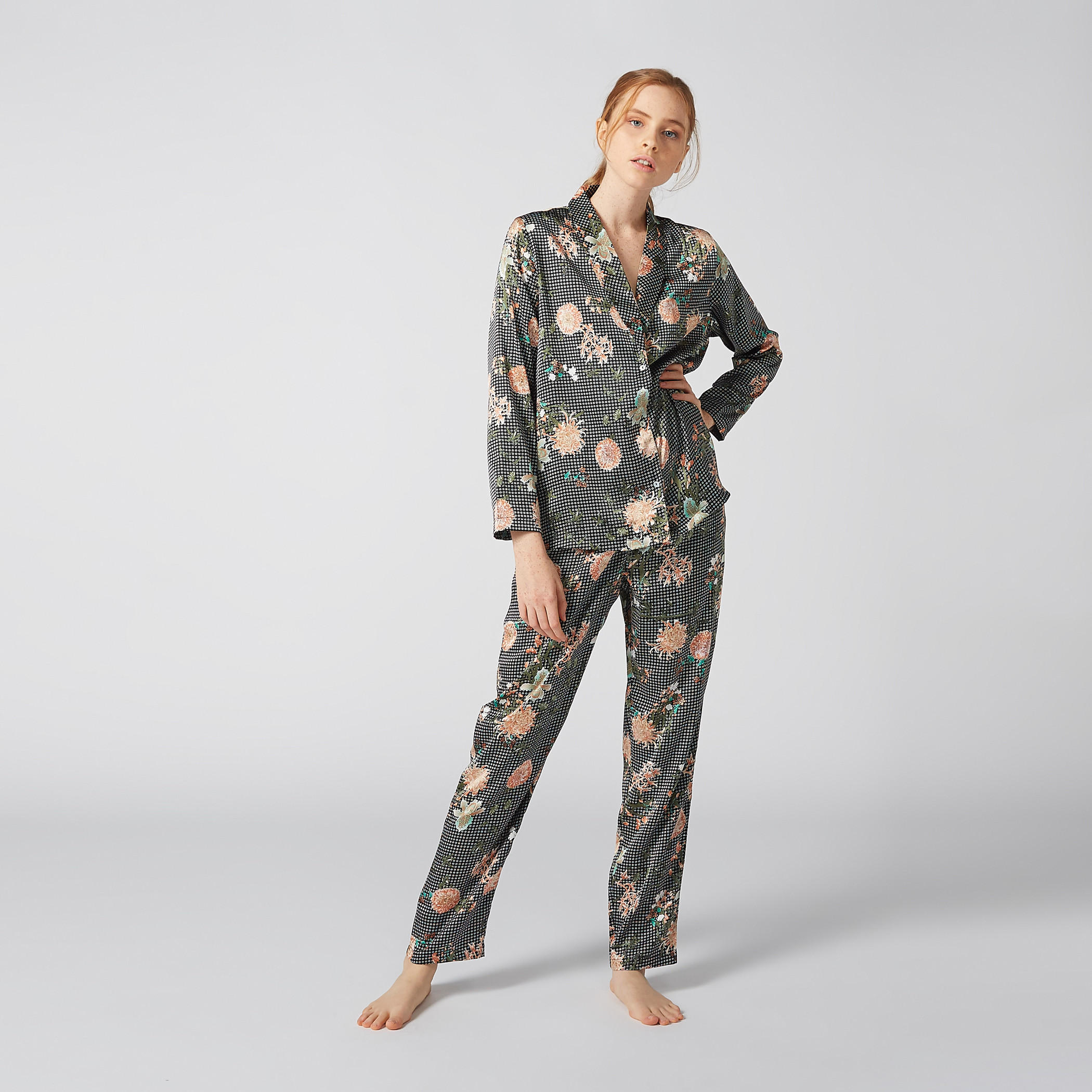 طقم بنطال بيجاما وقميص بطبعات أزهار-women-clothing-nightwear-pyjamas-longsets-image-2