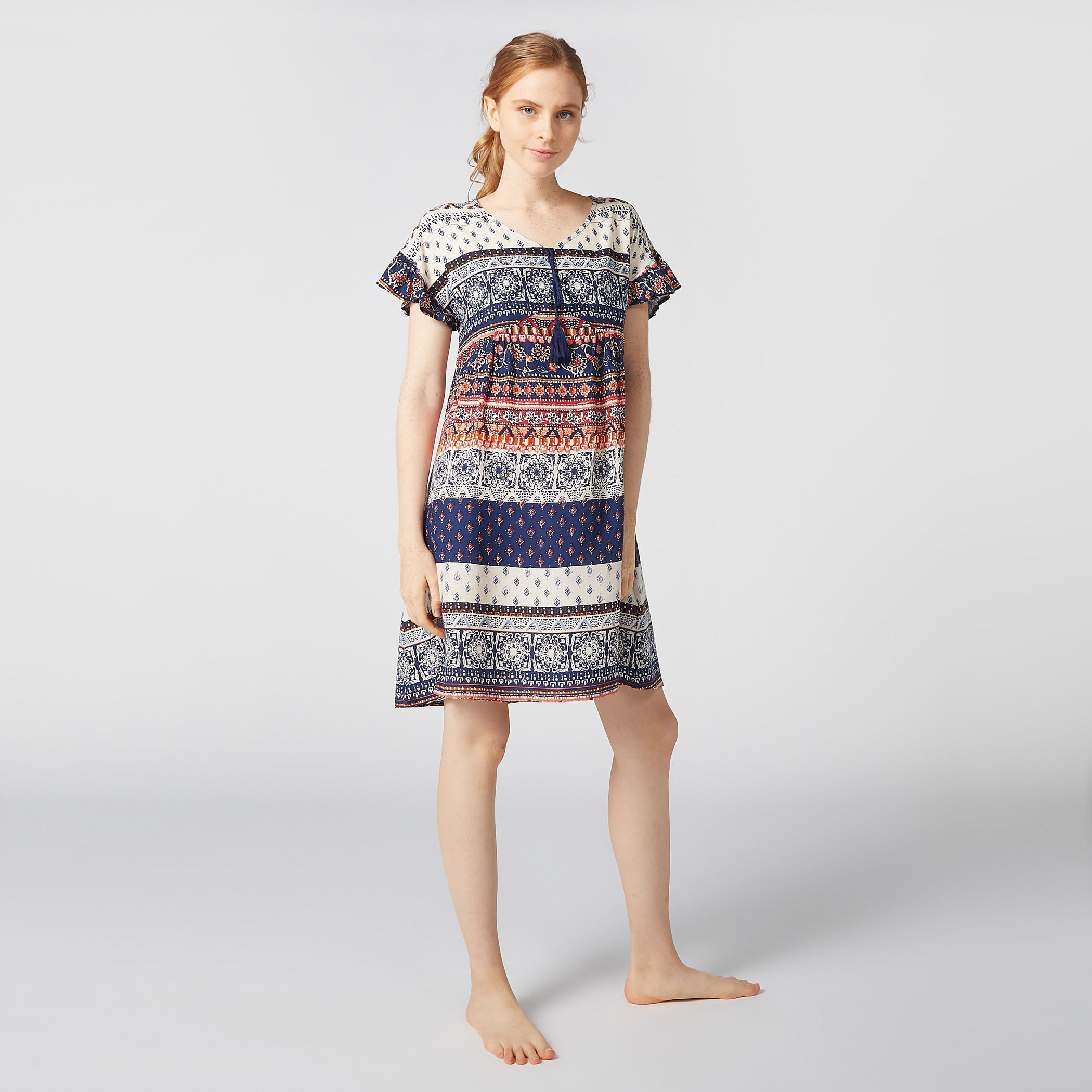 قمصان نوم ميدي بياقة V وأربطة - طقم من قطعتين-women-clothing-nightwear-pyjamas-longsets-image-3