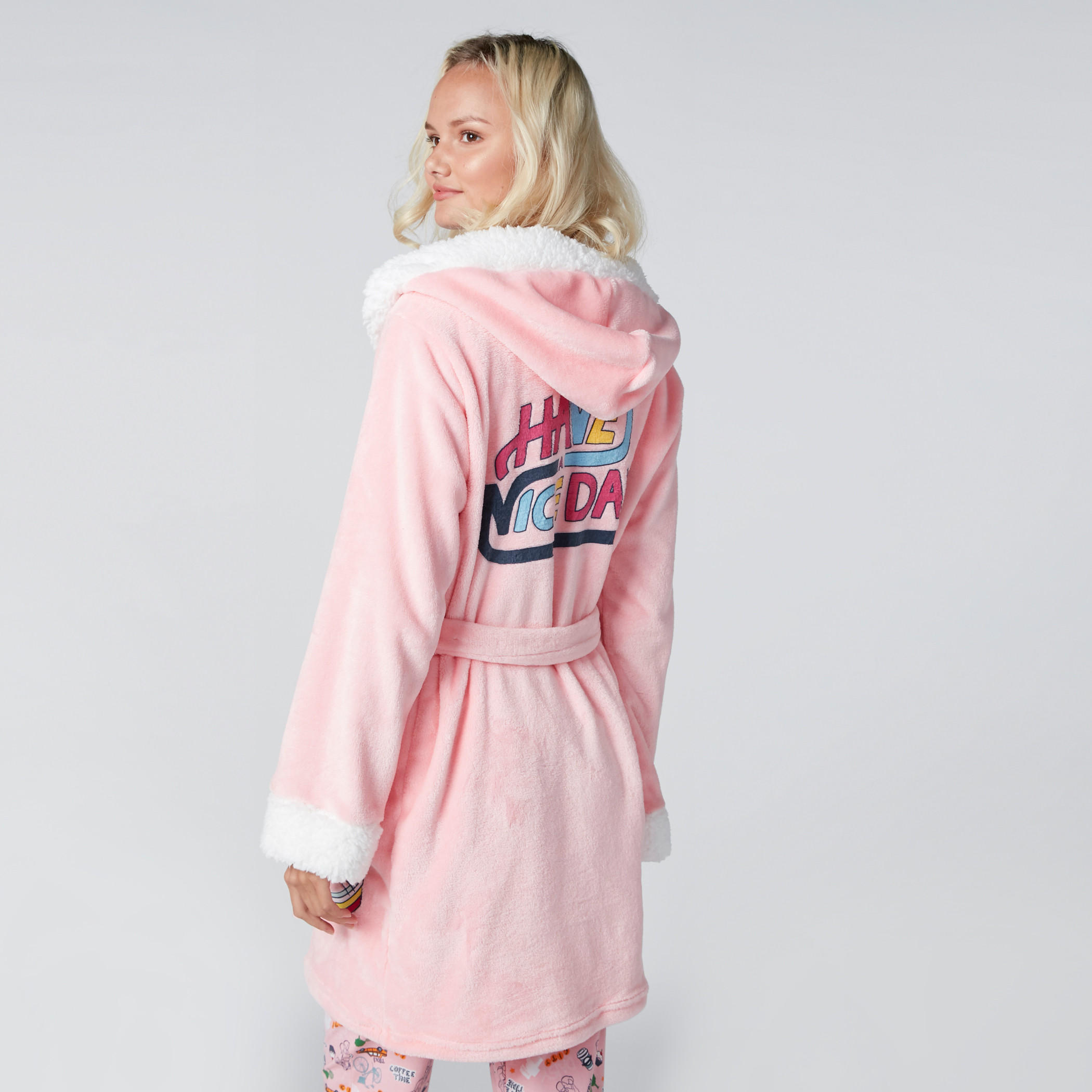 Printed Plush Robe with Long Sleeves and Tie Up Belt-women-clothing-nightwear-robes-image-2