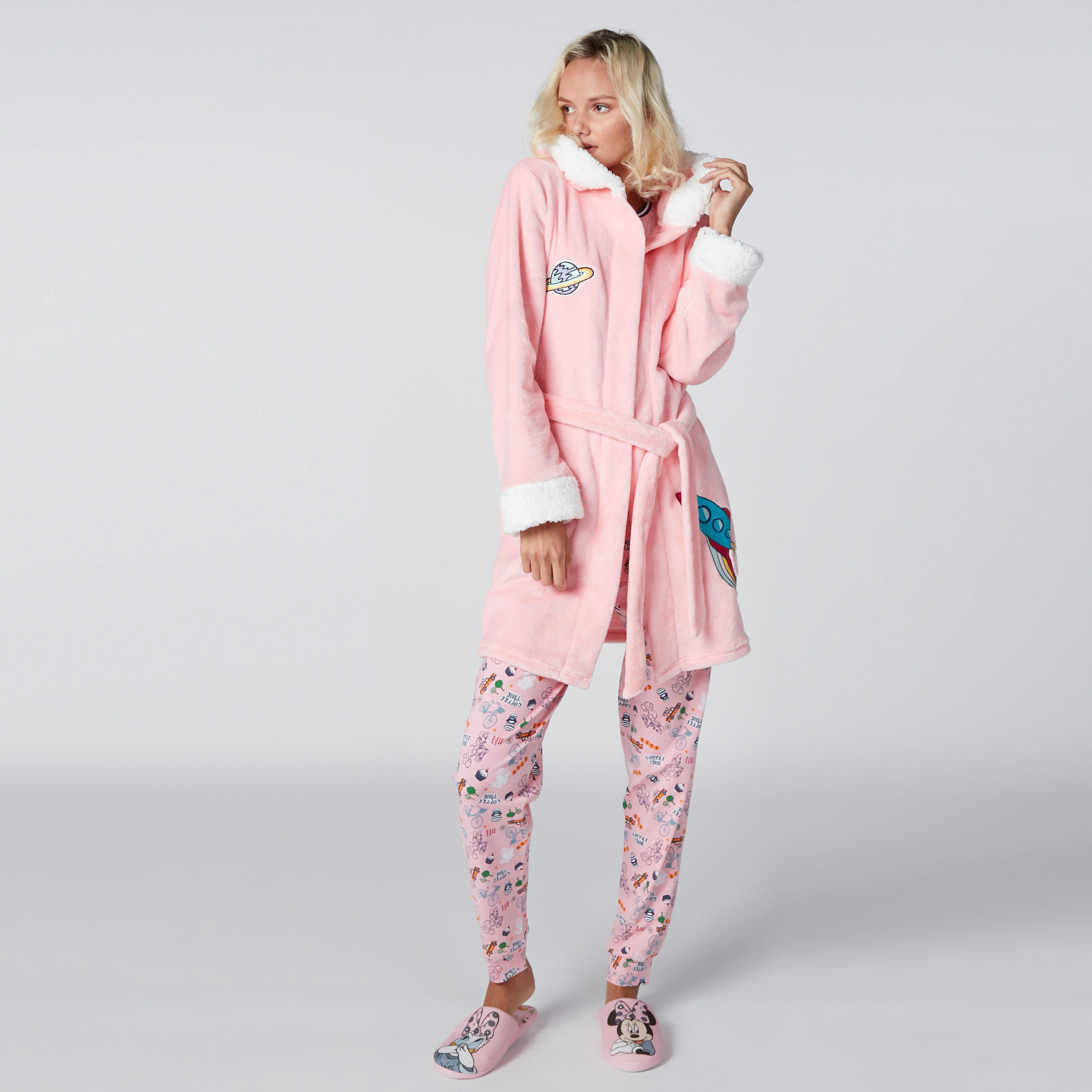 Printed Plush Robe with Long Sleeves and Tie Up Belt-women-clothing-nightwear-robes-image-3