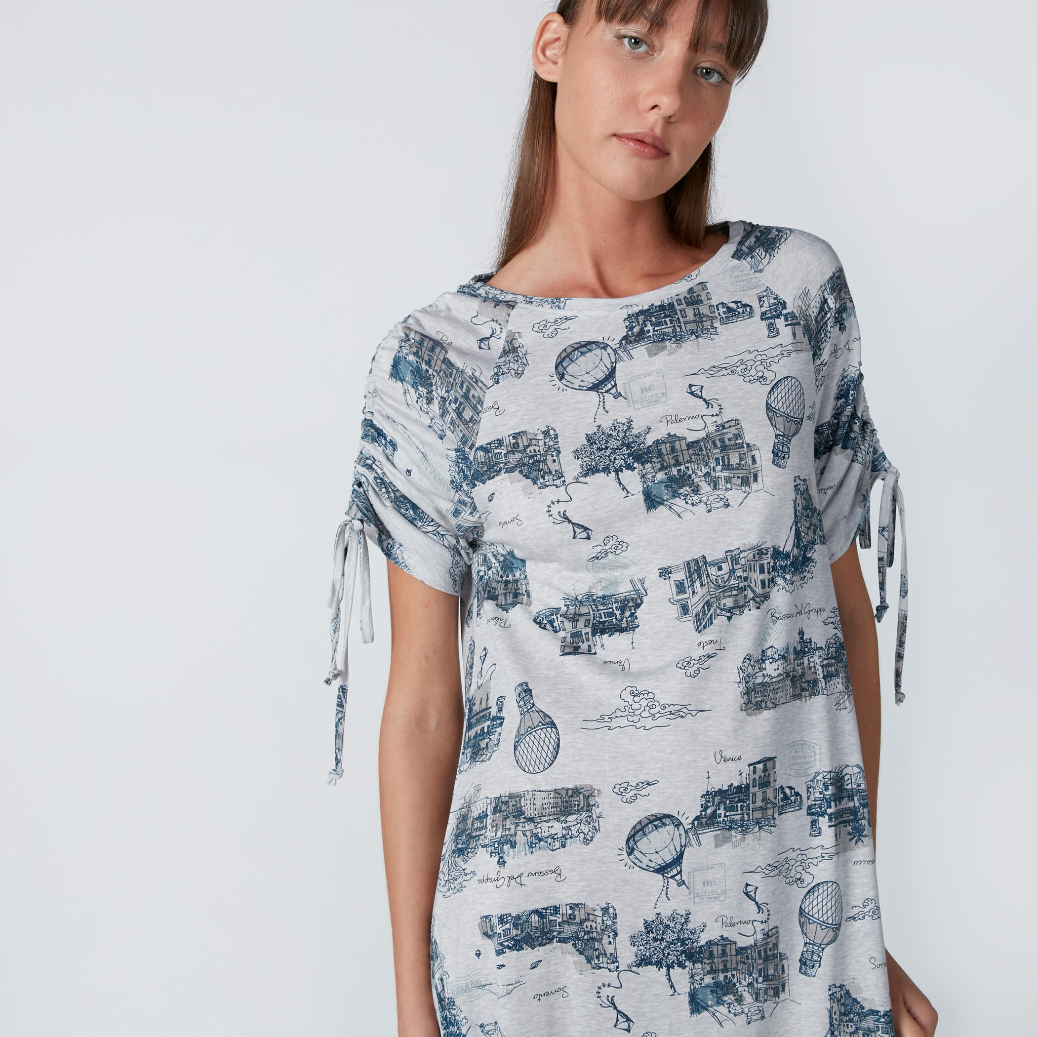 قميص نوم بأكمام مغايرة وطبعات ودرزات-women-clothing-nightwear-nighties-image-4
