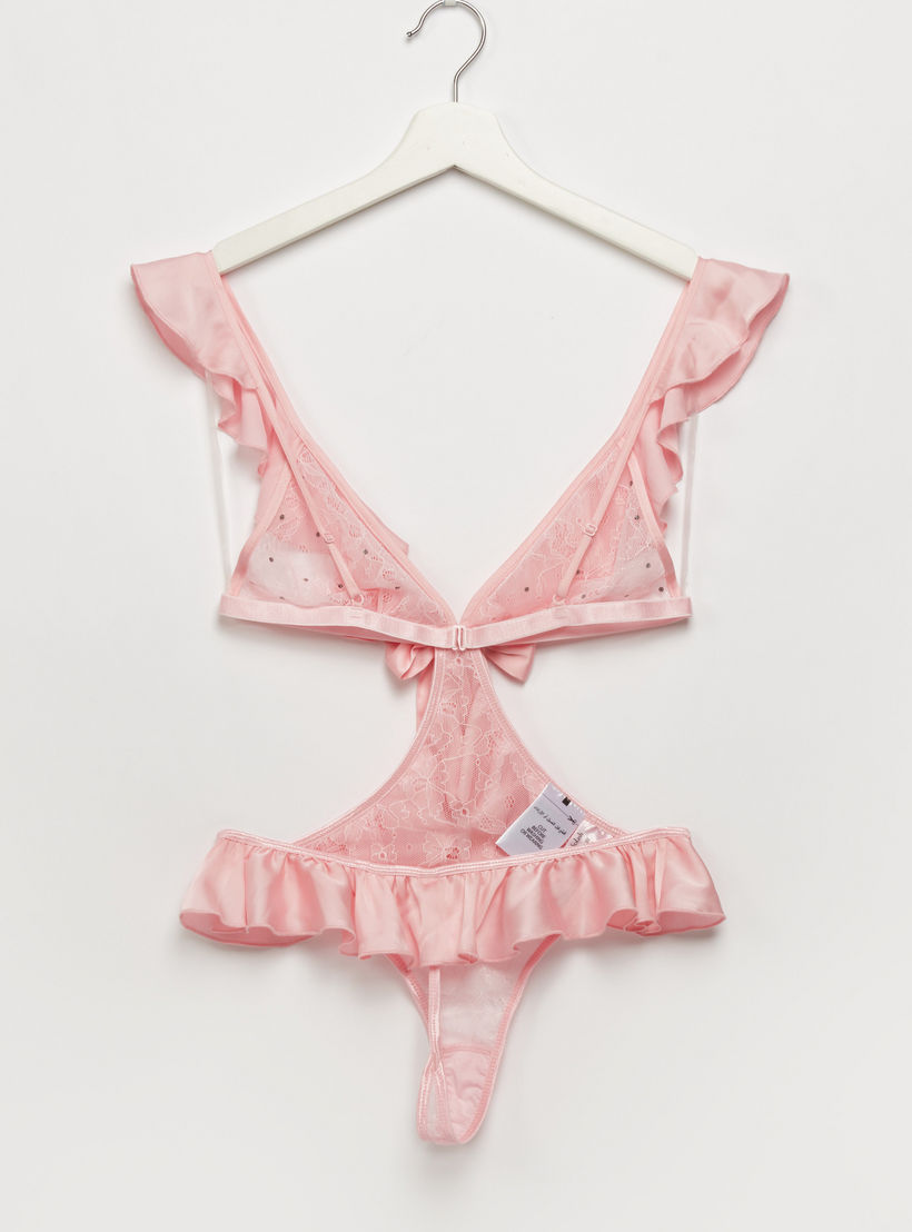 بيبي دول بحمالات رفيعة وتفاصيل دانتيل وكشكش-women-clothing-lingerie-babydollsandbodysuits-image-2