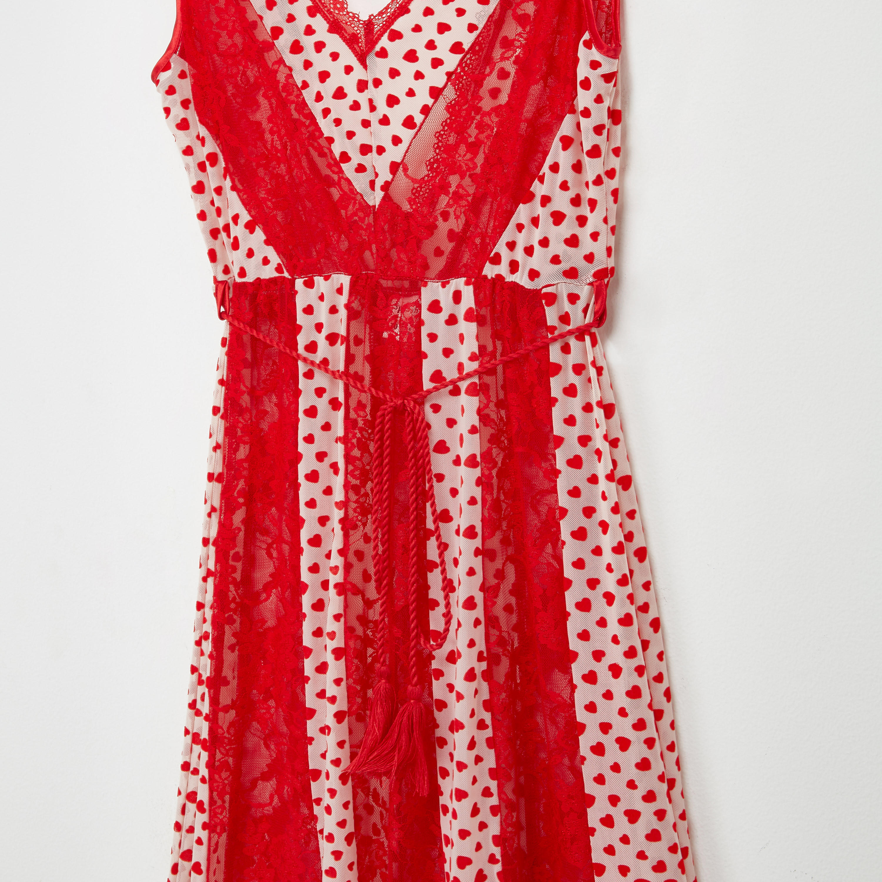 قميص نوم طويل دون أكمام بأربطة وتفاصيل دانتيل وطبعات-women-clothing-nightwear-nighties-image-2