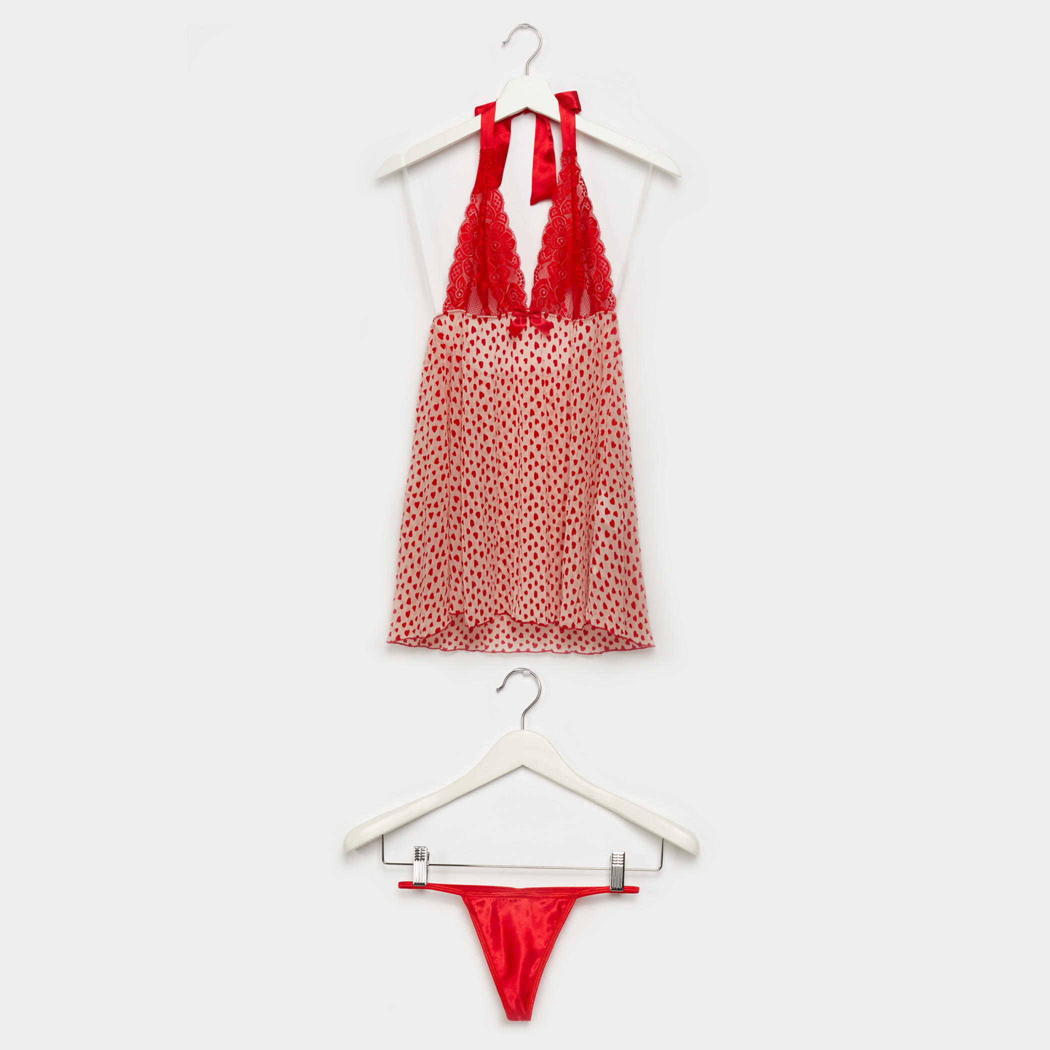 بيبي دول دانتيل بياقة هالتر وطبعات مع ثونج-women-clothing-lingerie-babydollsandbodysuits-image-1