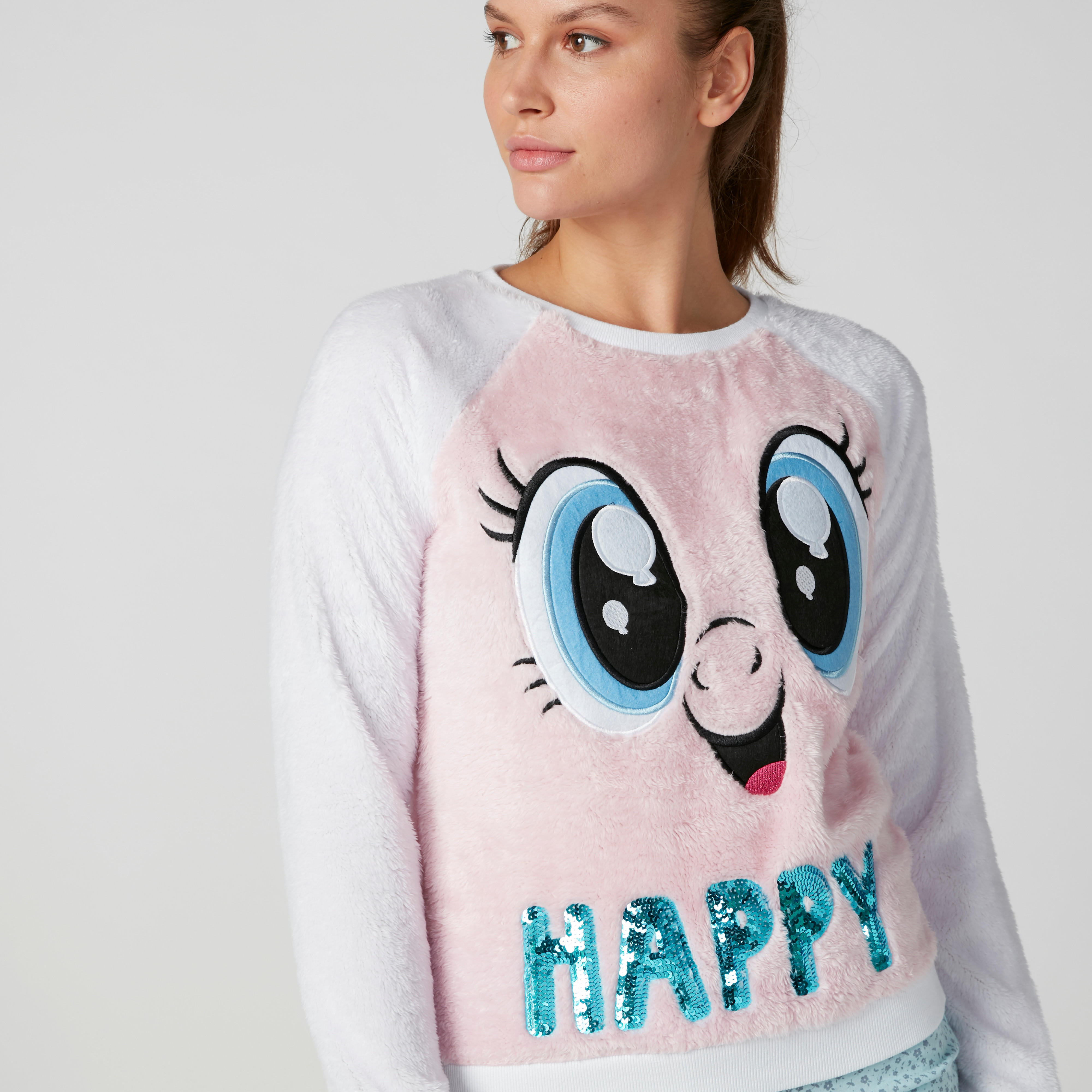 Textured Sweatshirt with Long Sleeves and Sequin Detail-women-clothing-nightwear-pyjamas-tops-image-4