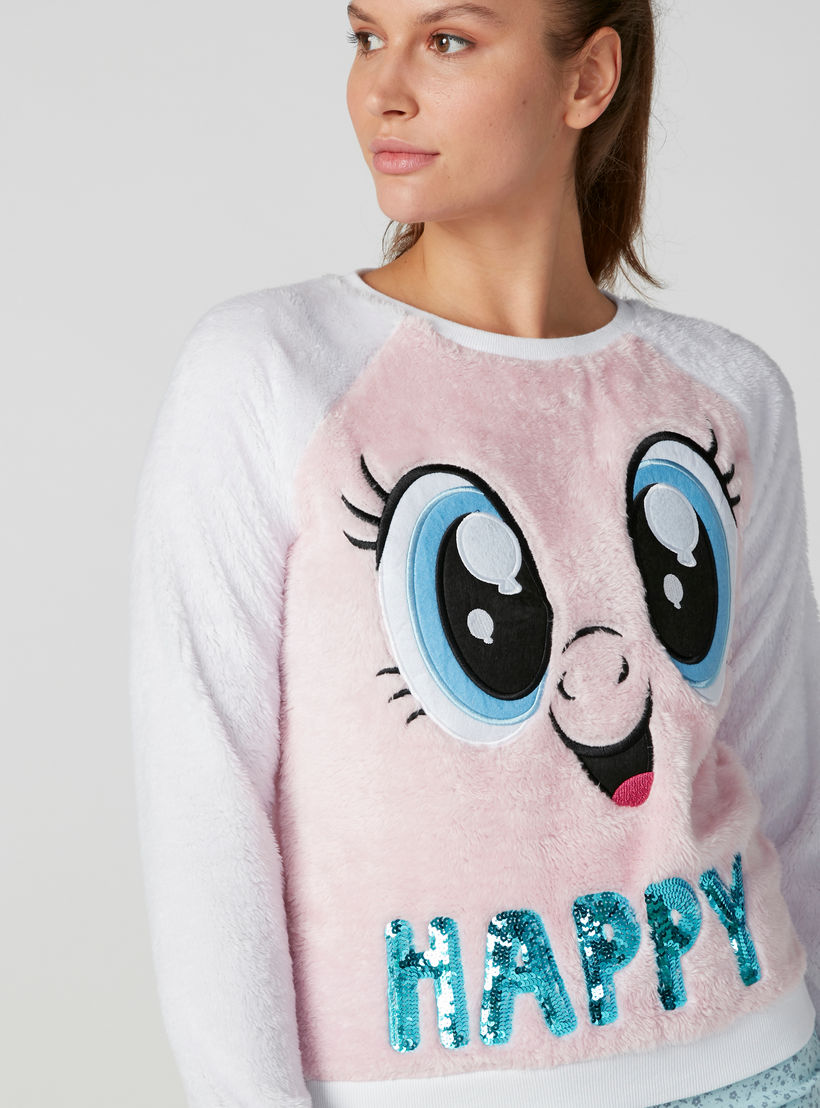 Textured Sweatshirt with Long Sleeves and Sequin Detail-women-clothing-nightwear-pyjamas-tops-image-4