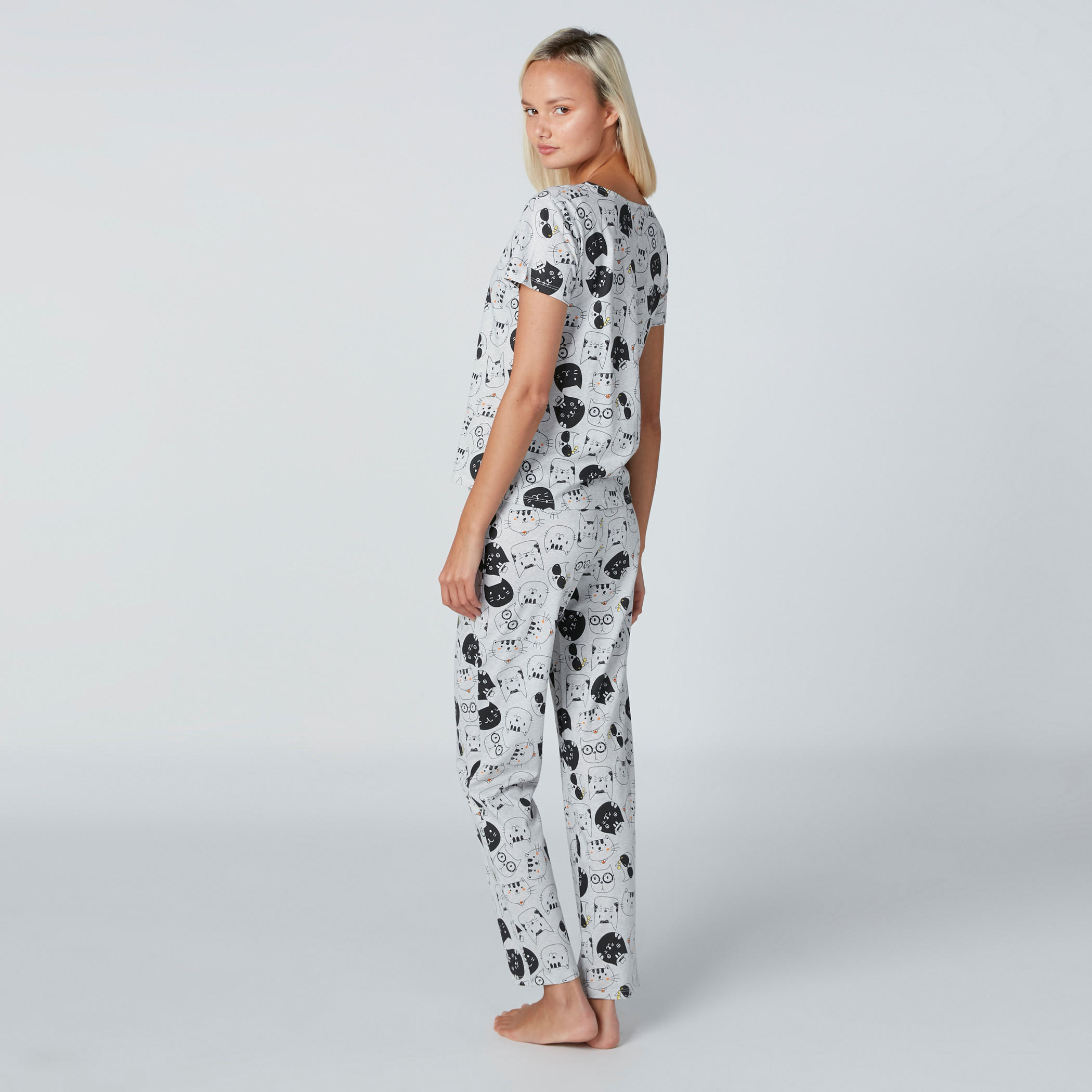 Printed Round Neck T-Shirt and Pyjama Set-women-clothing-nightwear-pyjamas-longsets-image-1