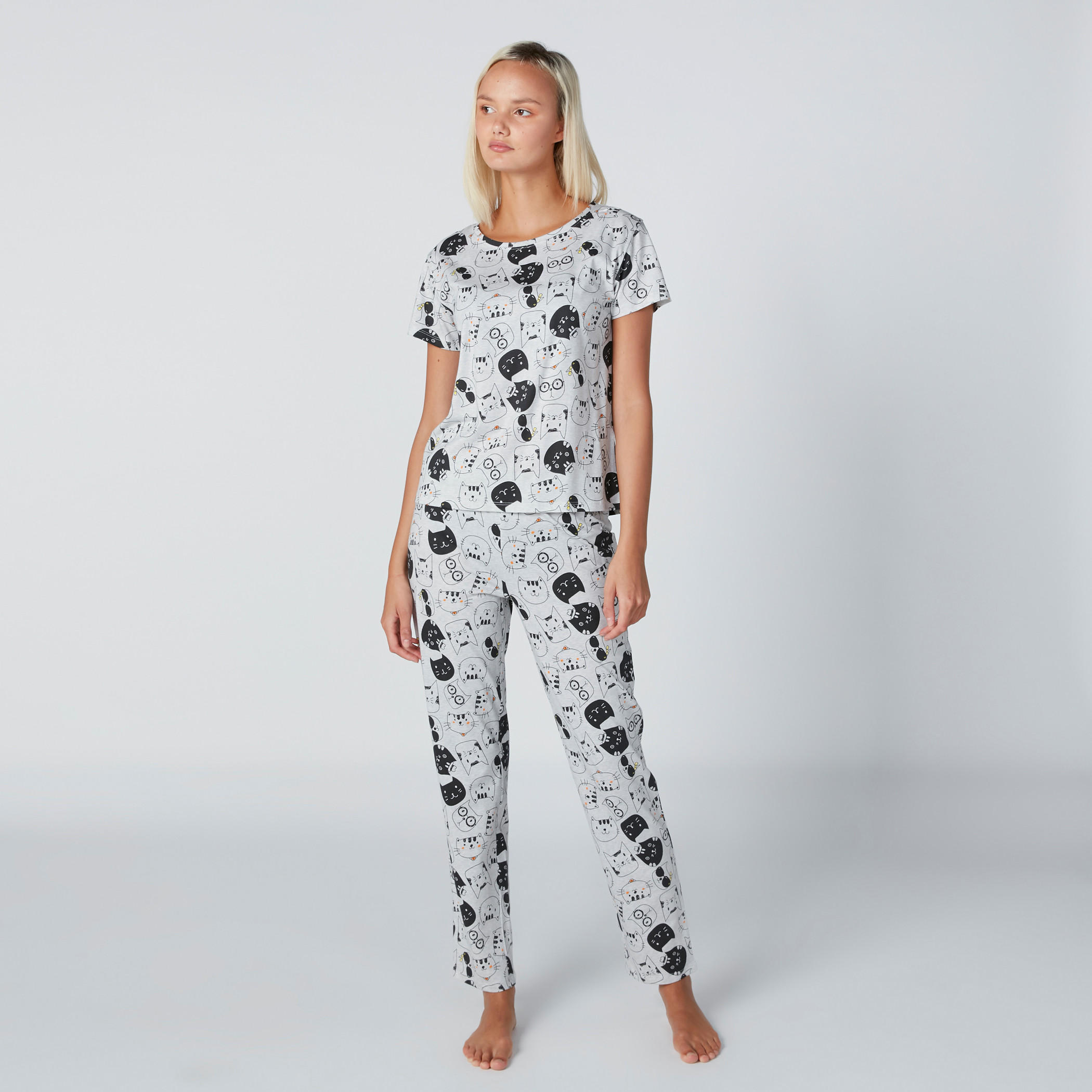 Printed Round Neck T-Shirt and Pyjama Set-women-clothing-nightwear-pyjamas-longsets-image-3