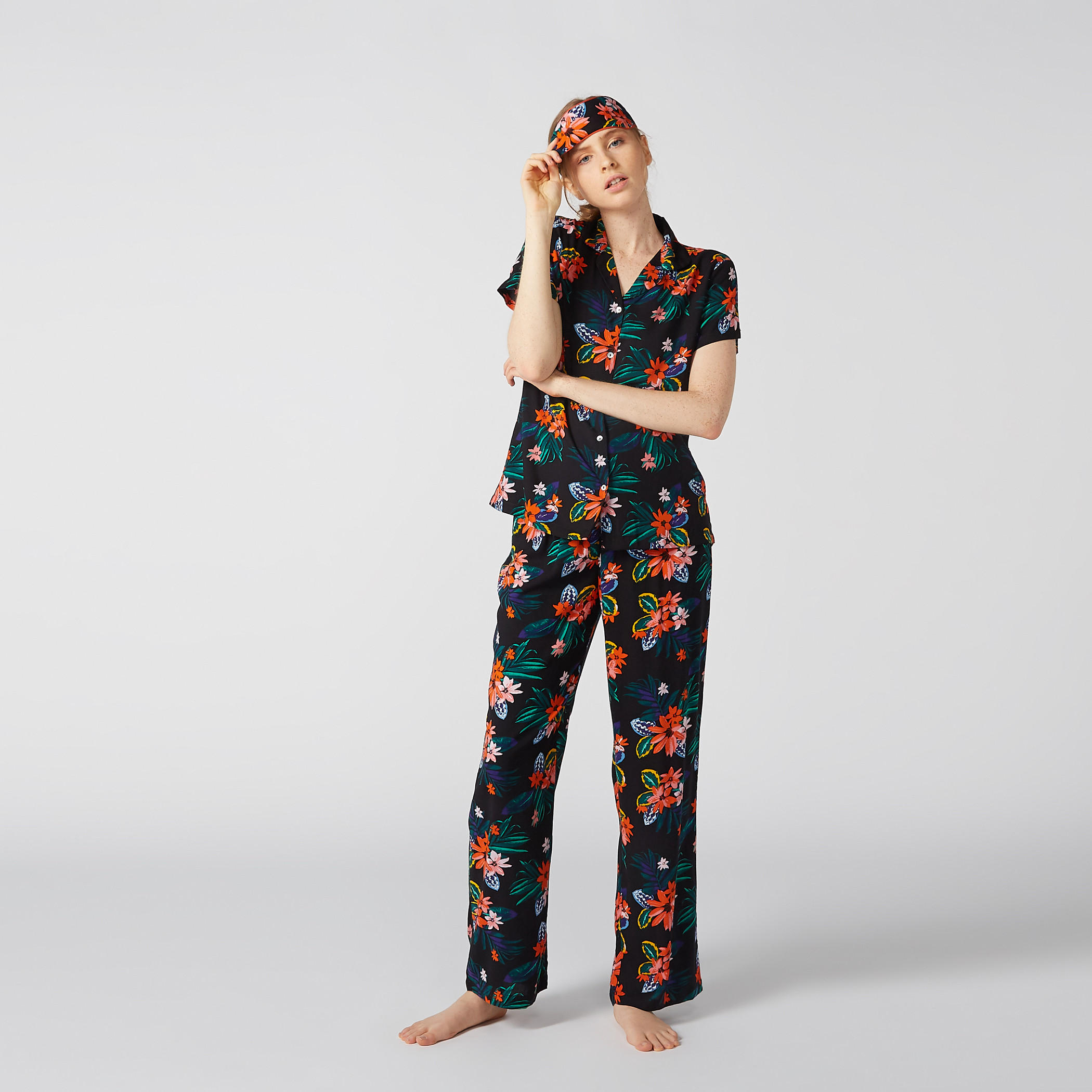طقم بنطال بيجاما وقميص بطبعات وغطاء للعيون-women-clothing-nightwear-pyjamas-longsets-image-1