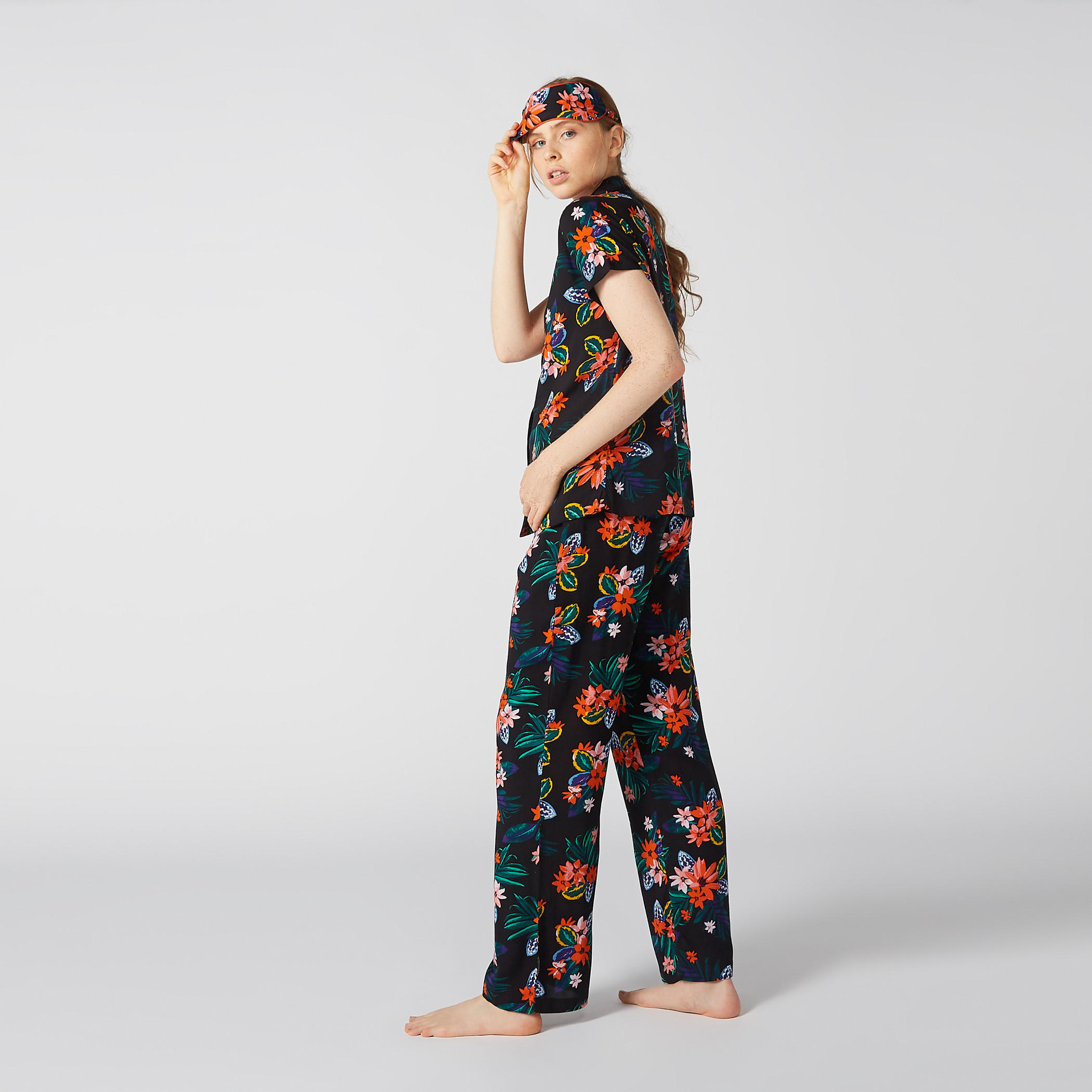 طقم بنطال بيجاما وقميص بطبعات وغطاء للعيون-women-clothing-nightwear-pyjamas-longsets-image-3