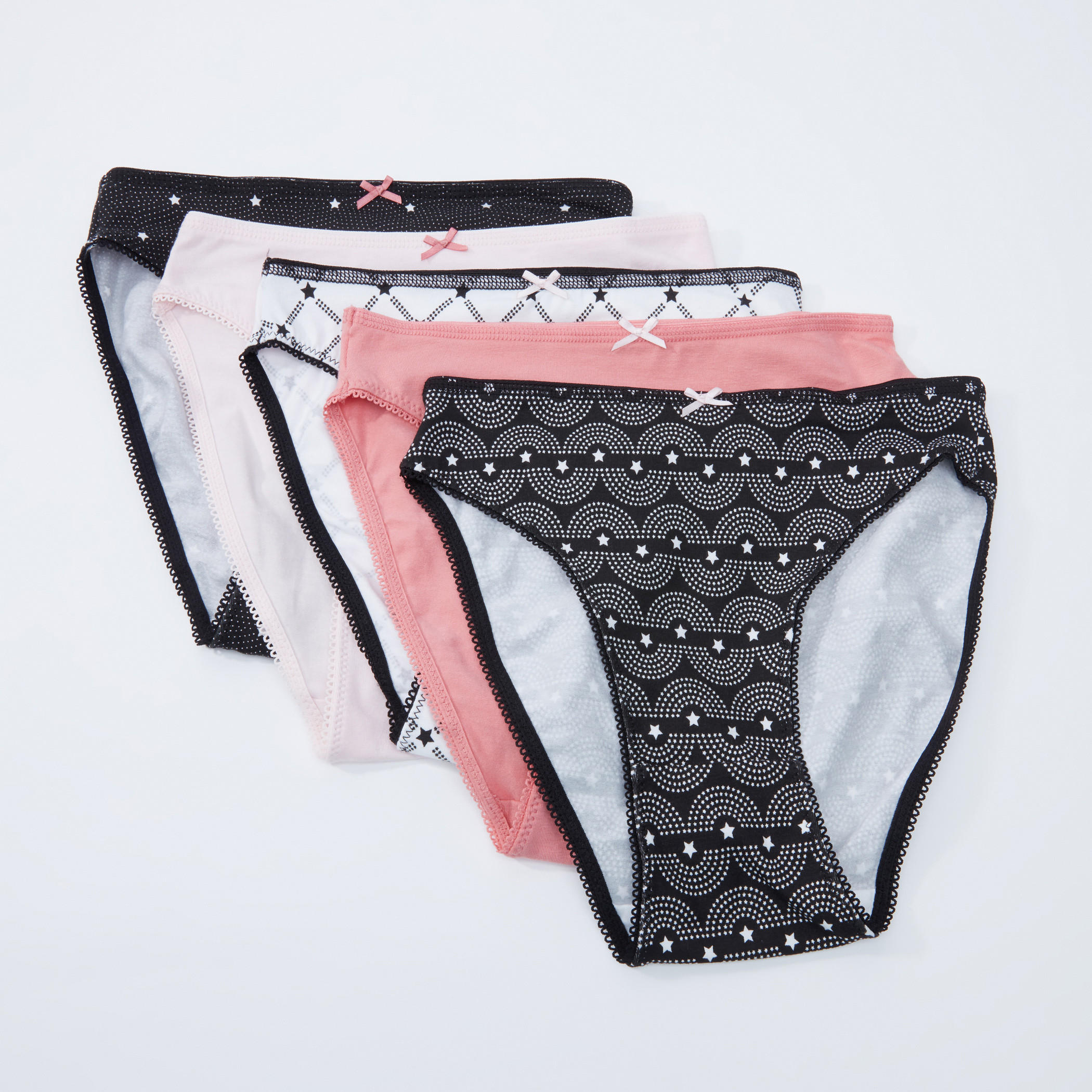 سراويل داخلية بخصر مطّاطي وفيونكة - طقم من 5 قطع-women-clothing-lingerie-panties-image-1