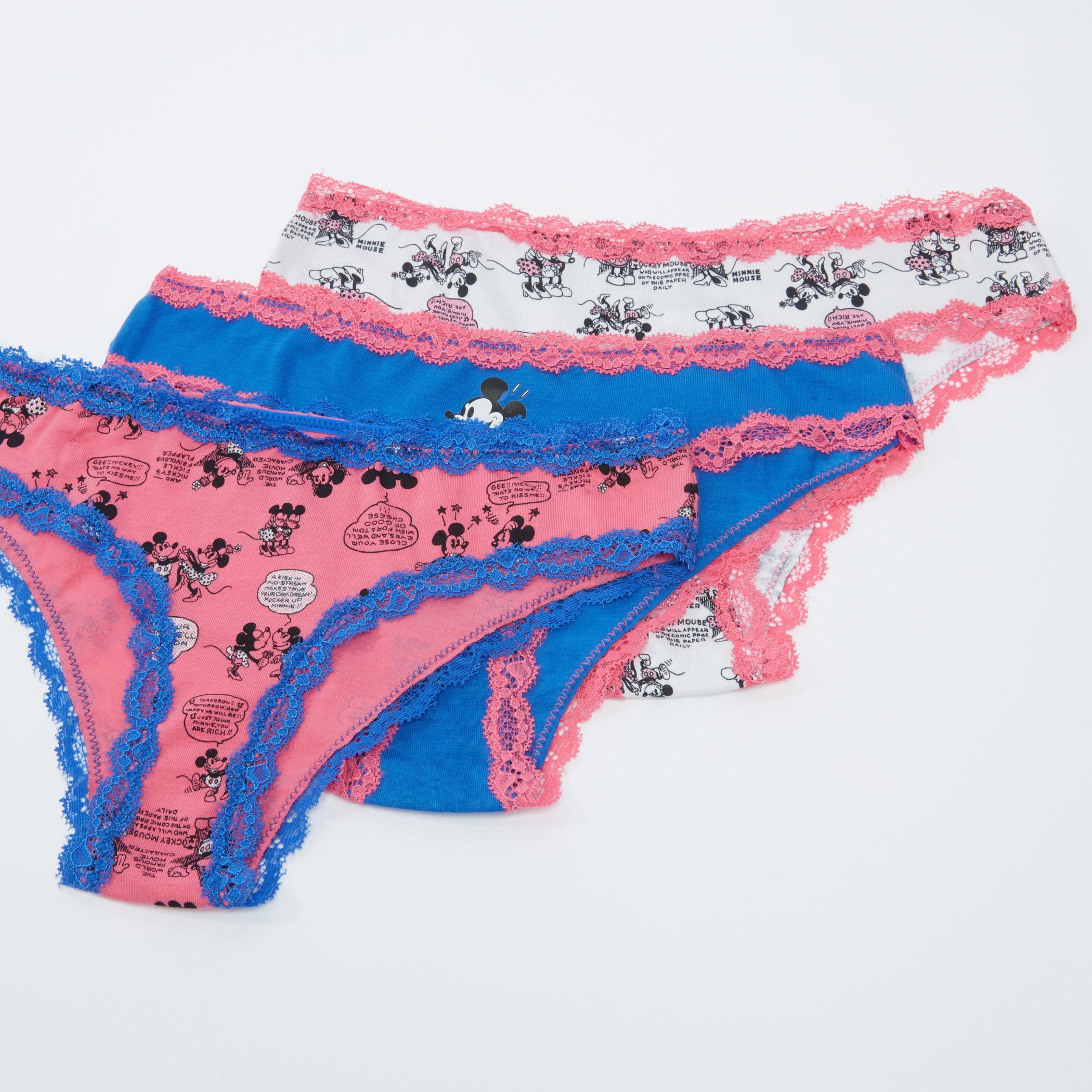 سراويل داخلية بتفاصيل دانتيل وطبعات ميكي ماوس - طقم من 3 قطع-women-clothing-lingerie-panties-image-1