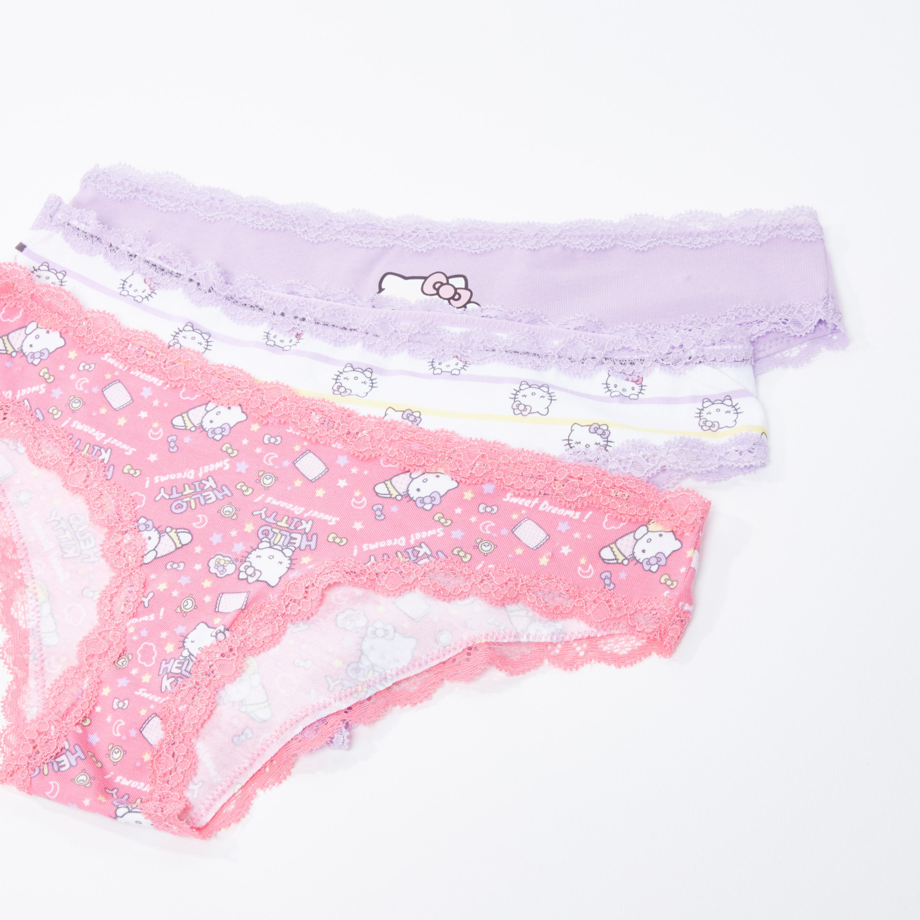 سراويل داخلية بتفاصيل دانتيل وطبعات هالو كيتي - طقم من 3 قطع-women-clothing-lingerie-panties-image-1
