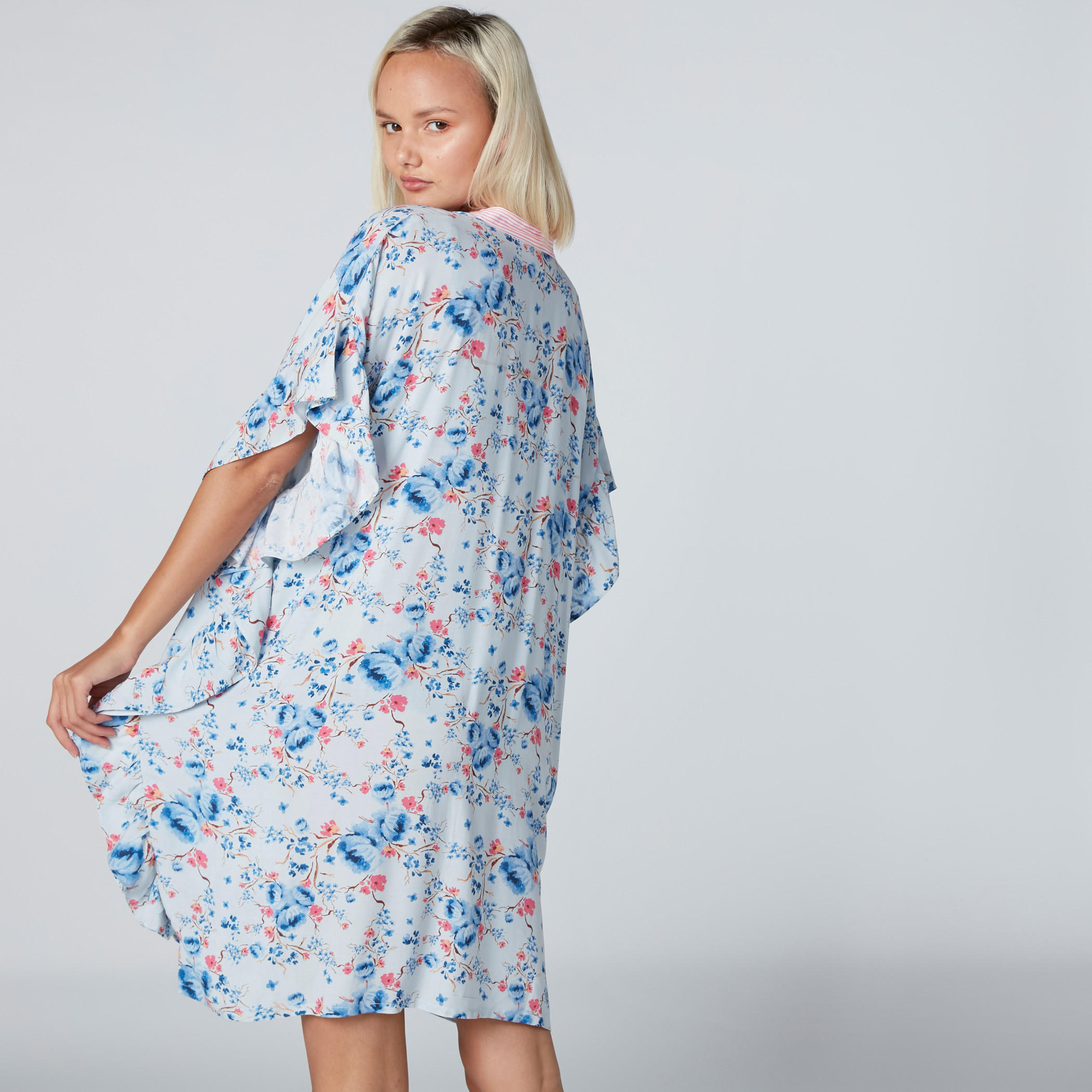 Printed Midi Gown with Mandarin Collar and Frill Sleeves-women-clothing-nightwear-nighties-image-2