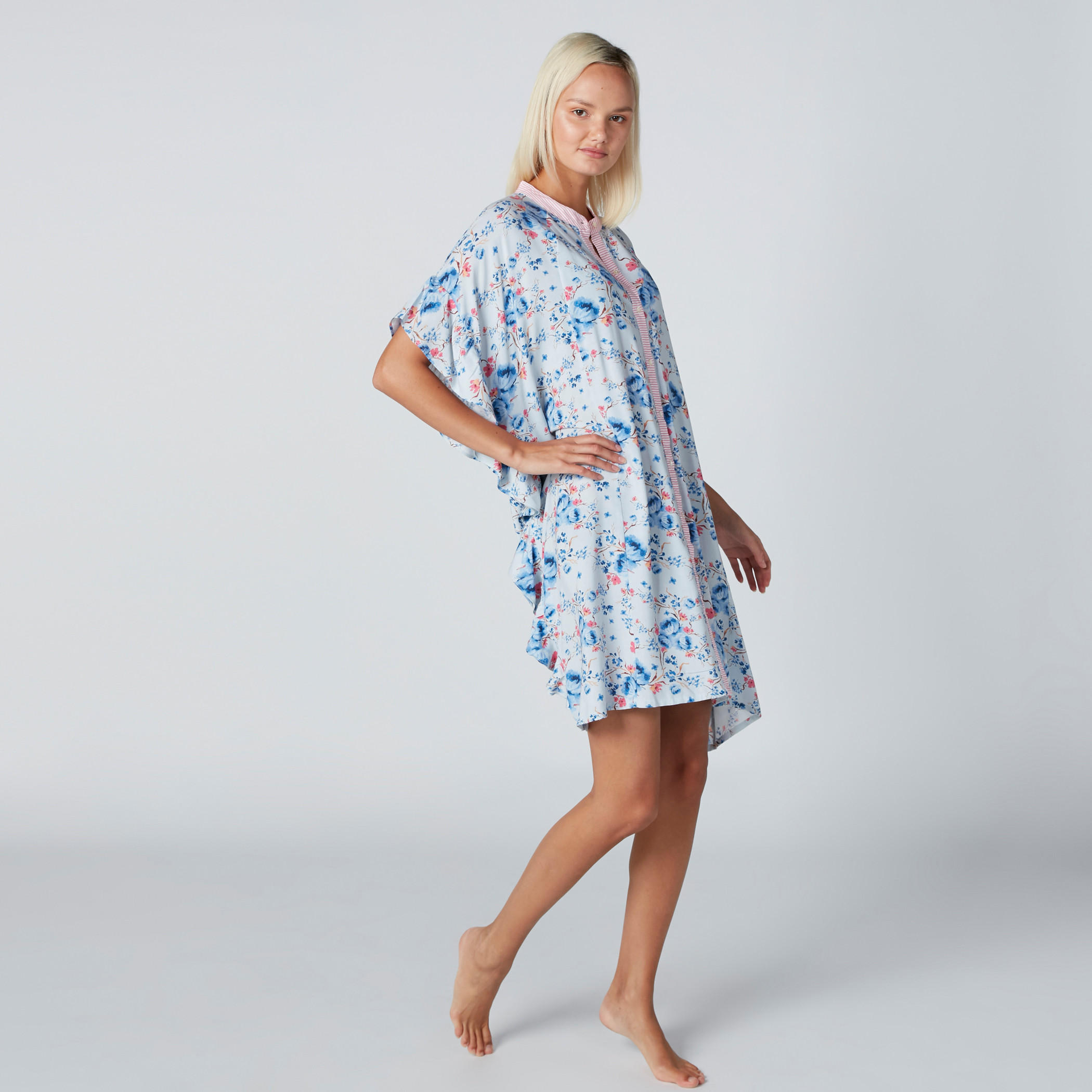 Printed Midi Gown with Mandarin Collar and Frill Sleeves-women-clothing-nightwear-nighties-image-3