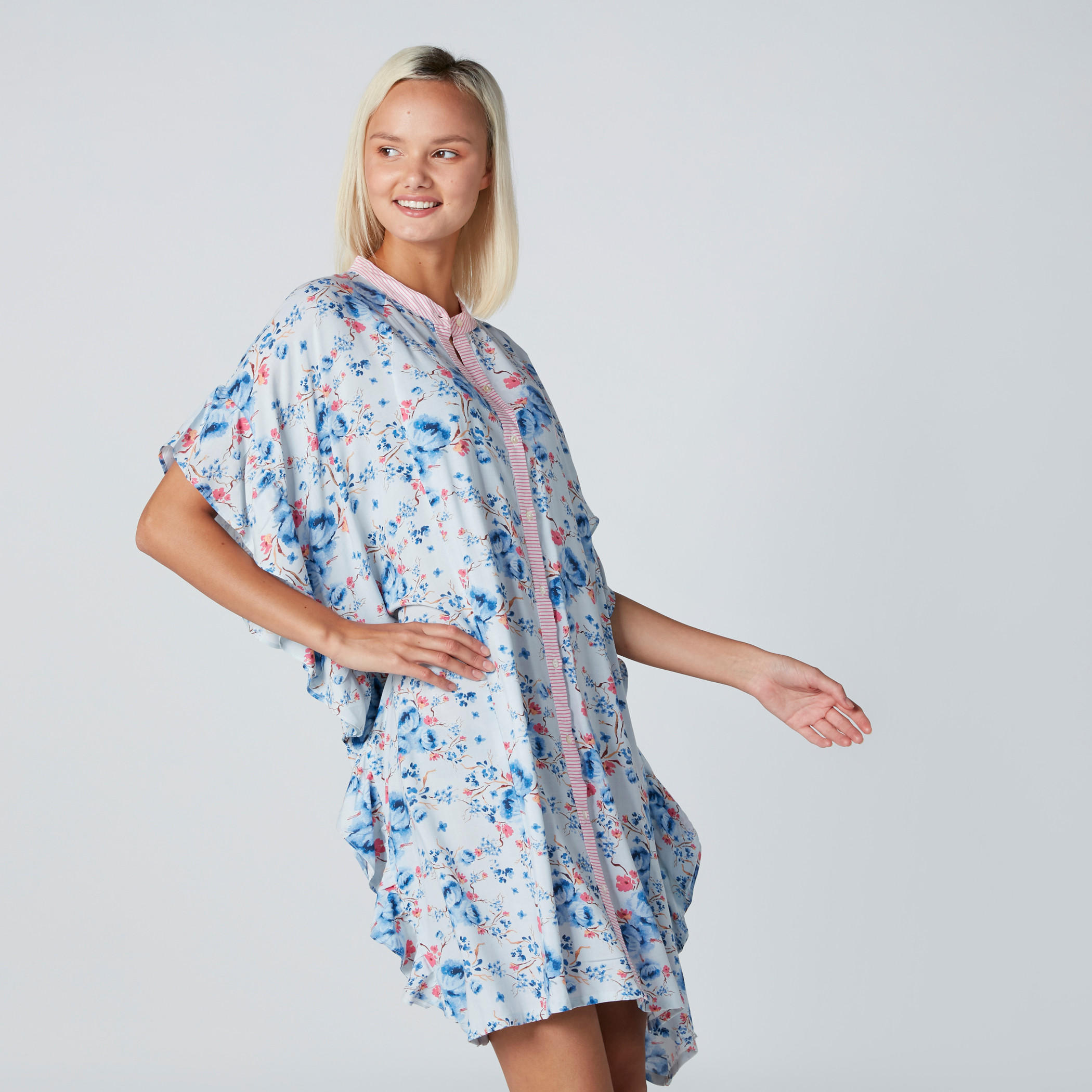 Printed Midi Gown with Mandarin Collar and Frill Sleeves-women-clothing-nightwear-nighties-image-4