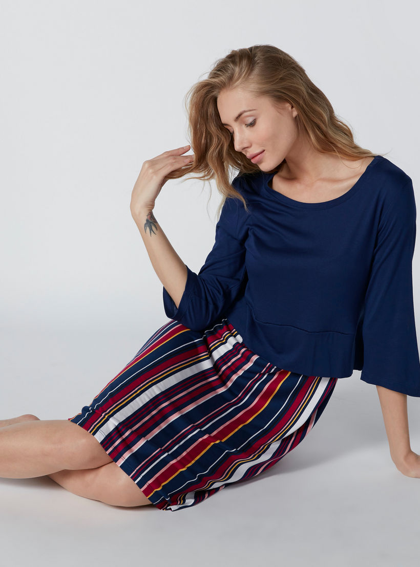 فستان بياقة مستديرة وكشكش على الخصر وأكمام 3/4-women-clothing-nightwear-nighties-image-3