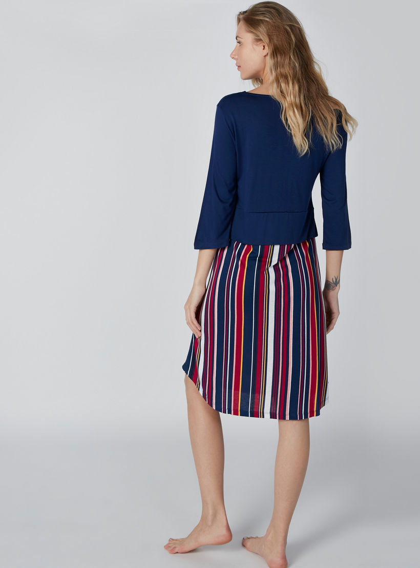 فستان بياقة مستديرة وكشكش على الخصر وأكمام 3/4-women-clothing-nightwear-nighties-image-2