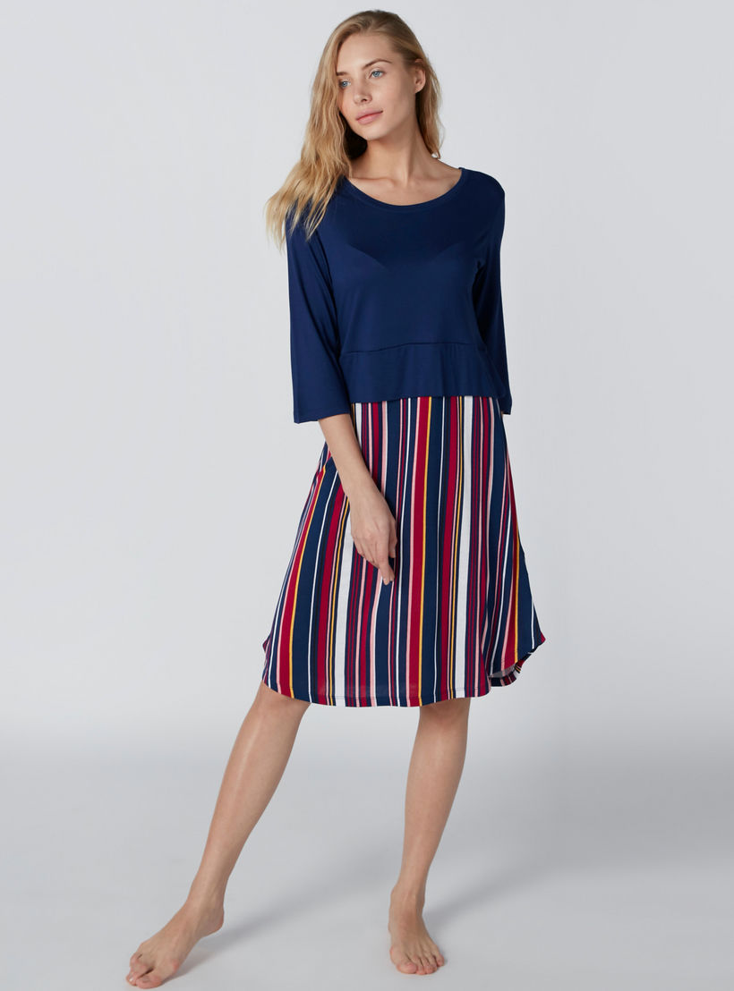 فستان بياقة مستديرة وكشكش على الخصر وأكمام 3/4-women-clothing-nightwear-nighties-image-1