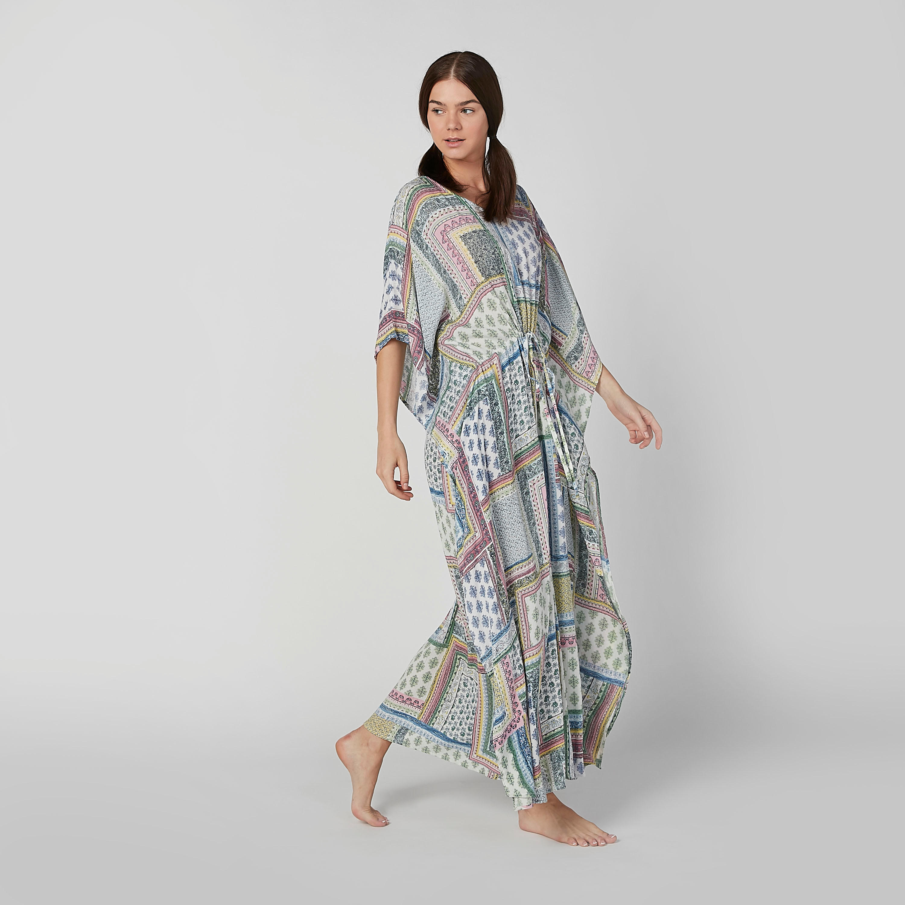 قميص نوم قفطان طويل بأكمام 3/4 وطبعات-women-clothing-nightwear-nighties-image-3