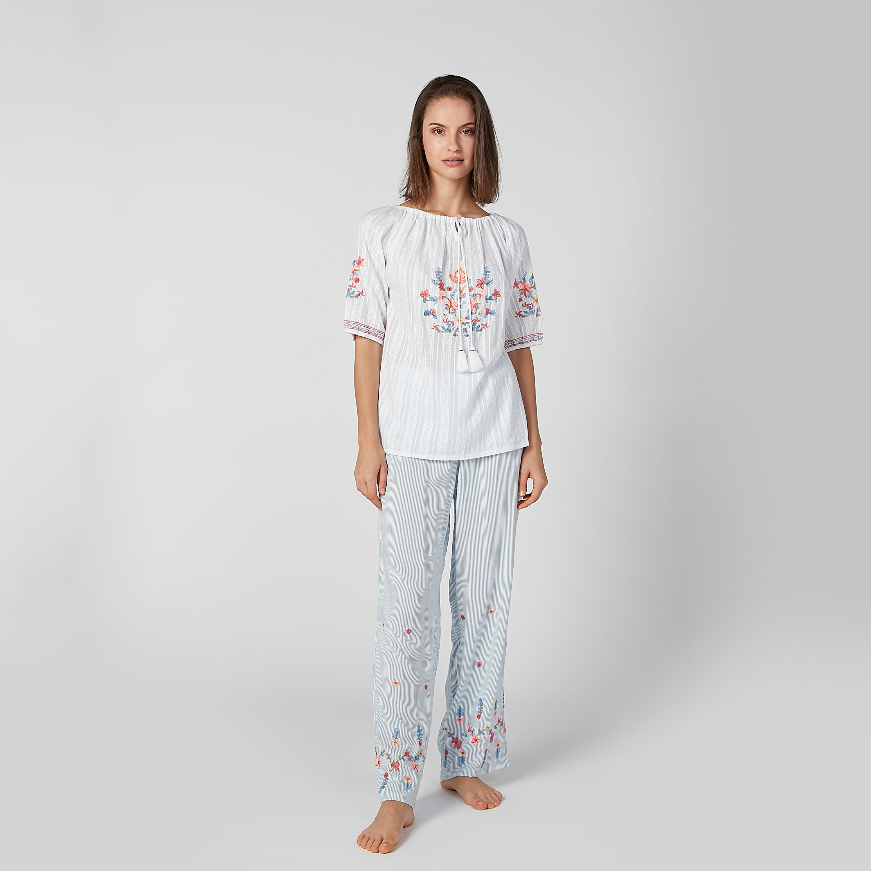Embroidered Top and Full Length Pyjama Set-women-clothing-nightwear-pyjamas-longsets-image-1