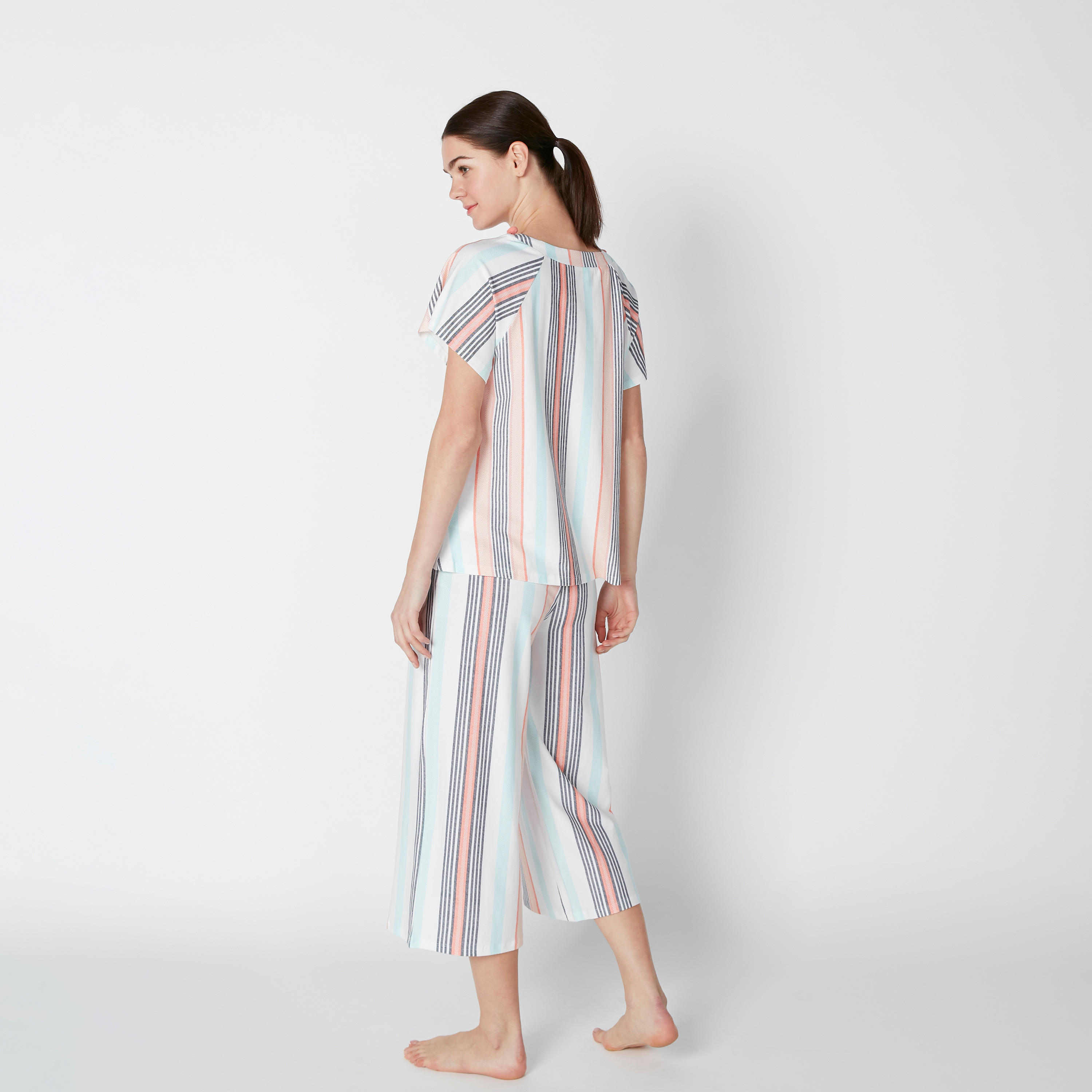 Pom-Pom Detail Top with Striped Culottes-women-clothing-nightwear-pyjamas-longsets-image-2