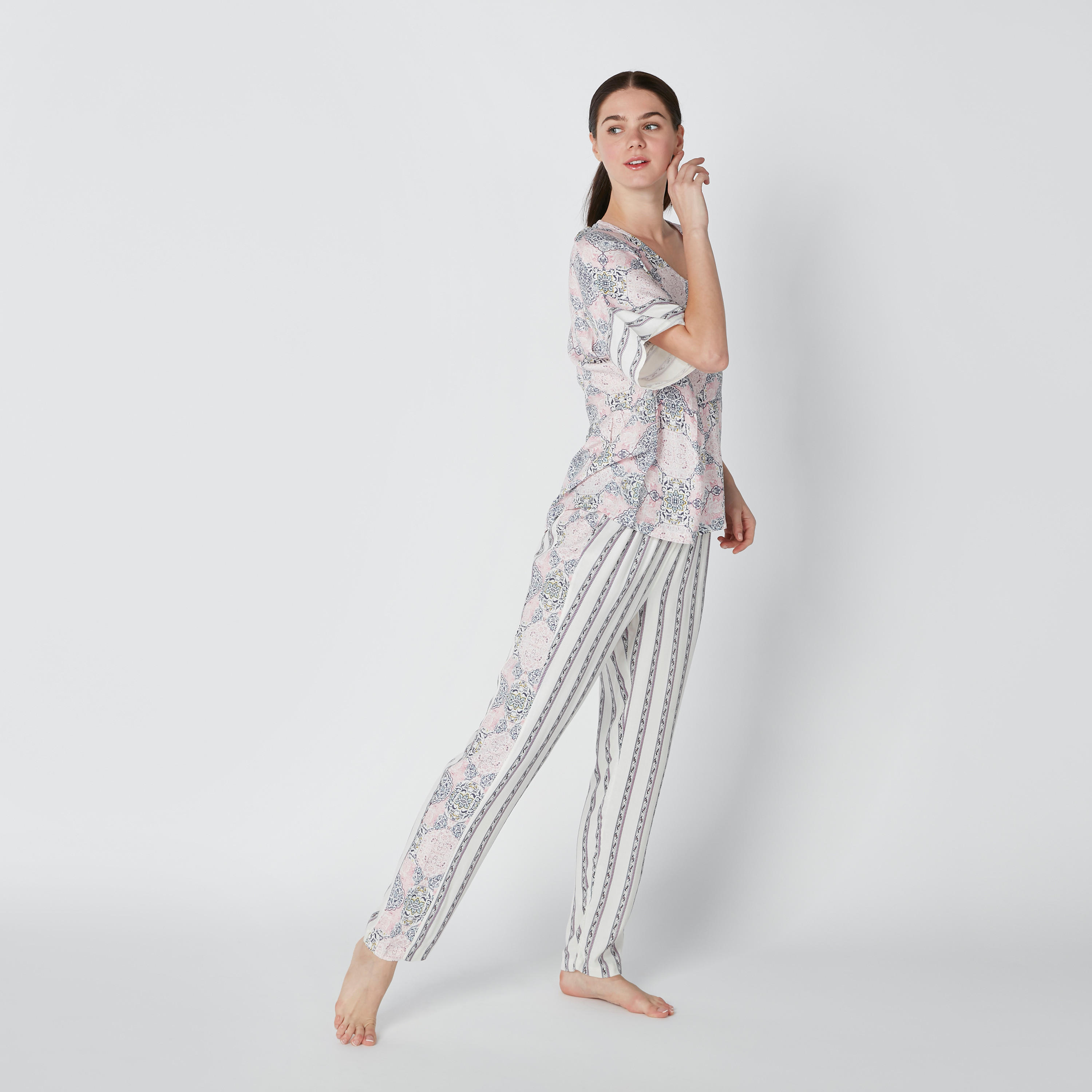 Printed Top and Striped Pyjama Set-women-clothing-nightwear-pyjamas-longsets-image-3