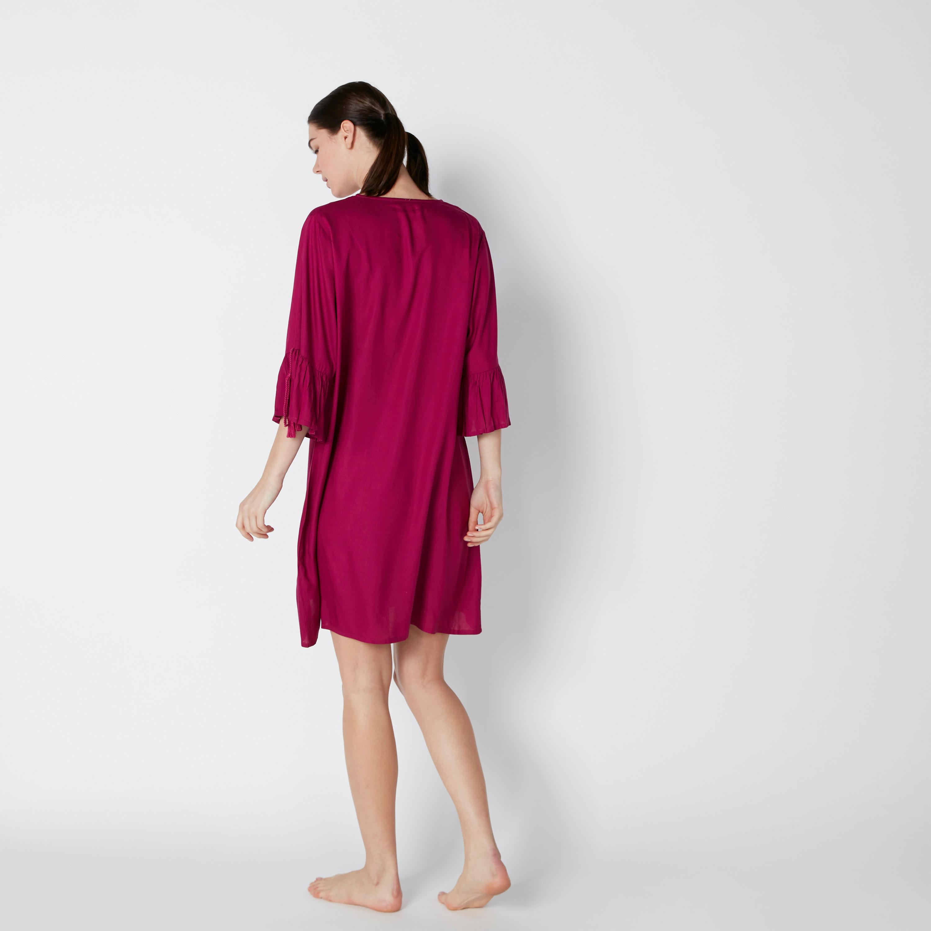 V-Neck Sleep Dress with Tie Ups and 3/4 Sleeves - Set of 2-women-clothing-nightwear-nighties-image-2