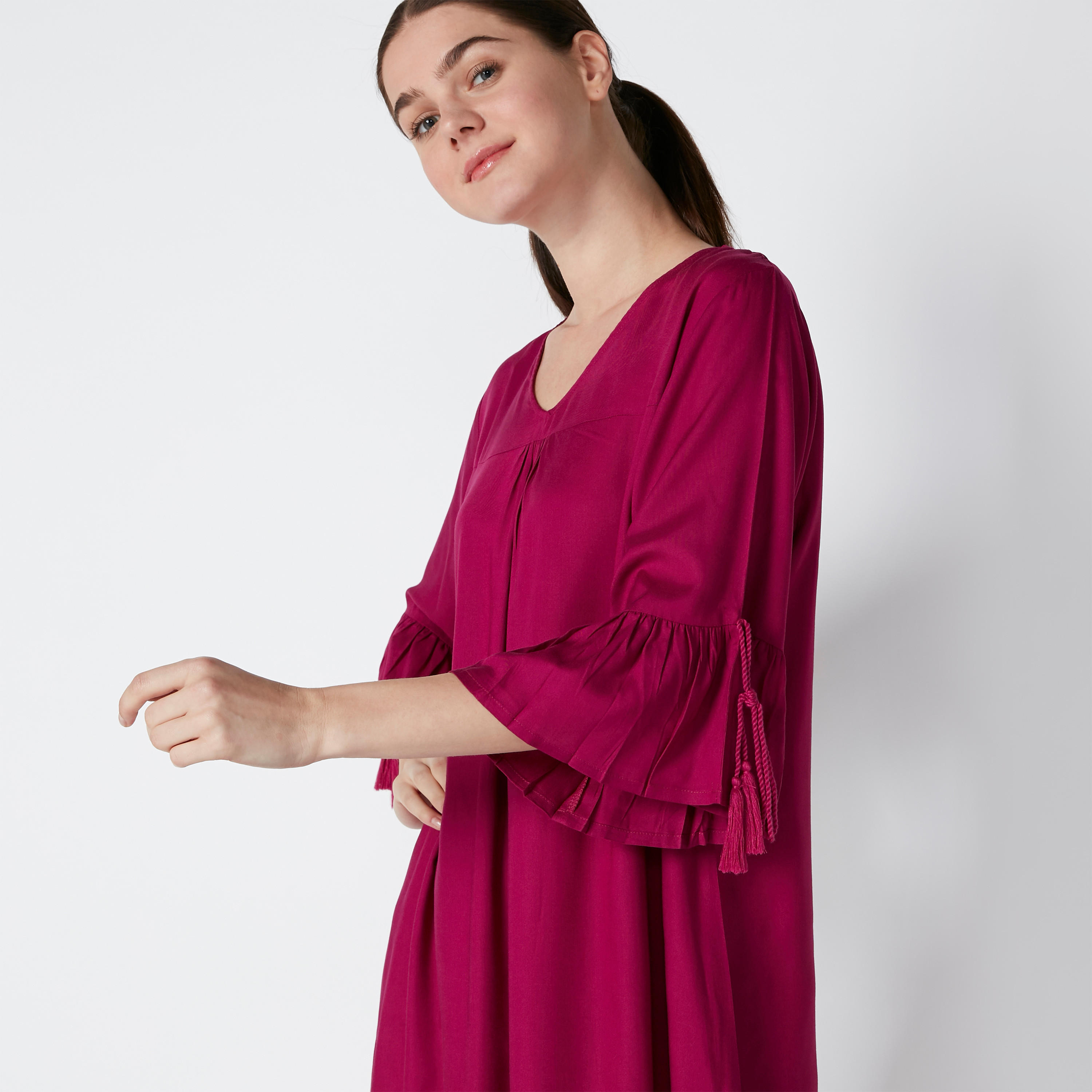 V-Neck Sleep Dress with Tie Ups and 3/4 Sleeves - Set of 2-women-clothing-nightwear-nighties-image-6