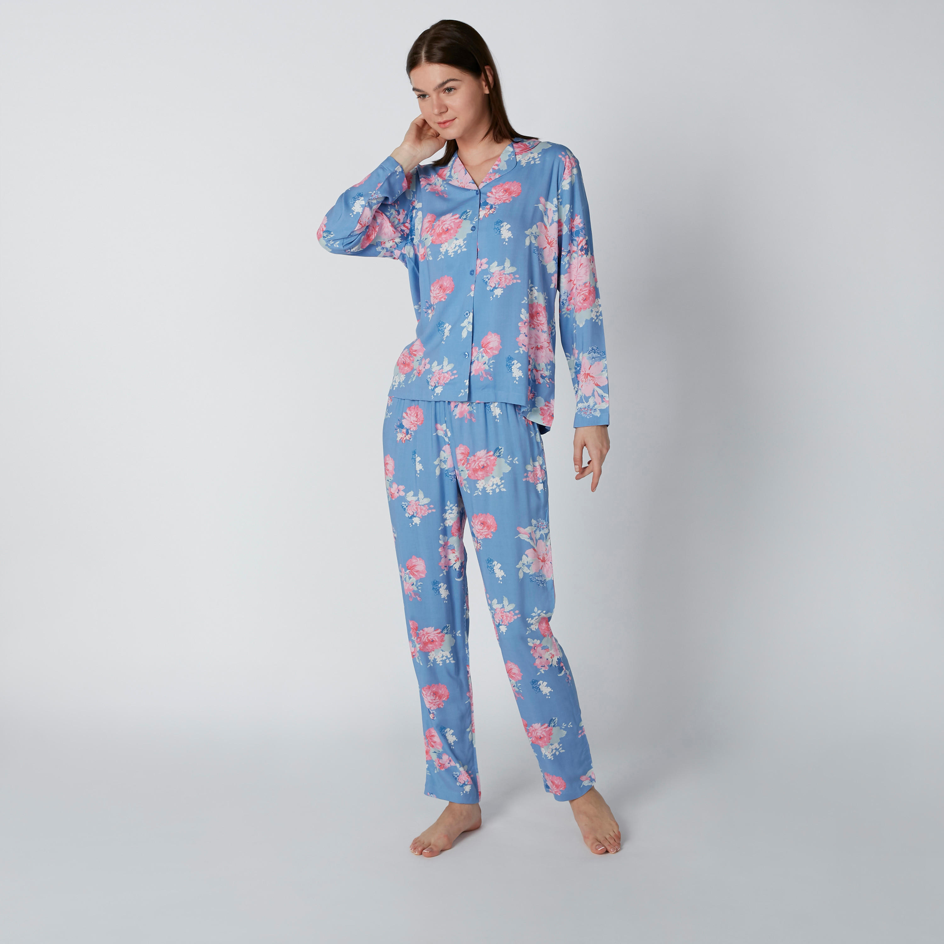 طقم بنطال بيجاما وقميص بأكمام طويلة وطبعات أزهار-women-clothing-nightwear-pyjamas-longsets-image-1