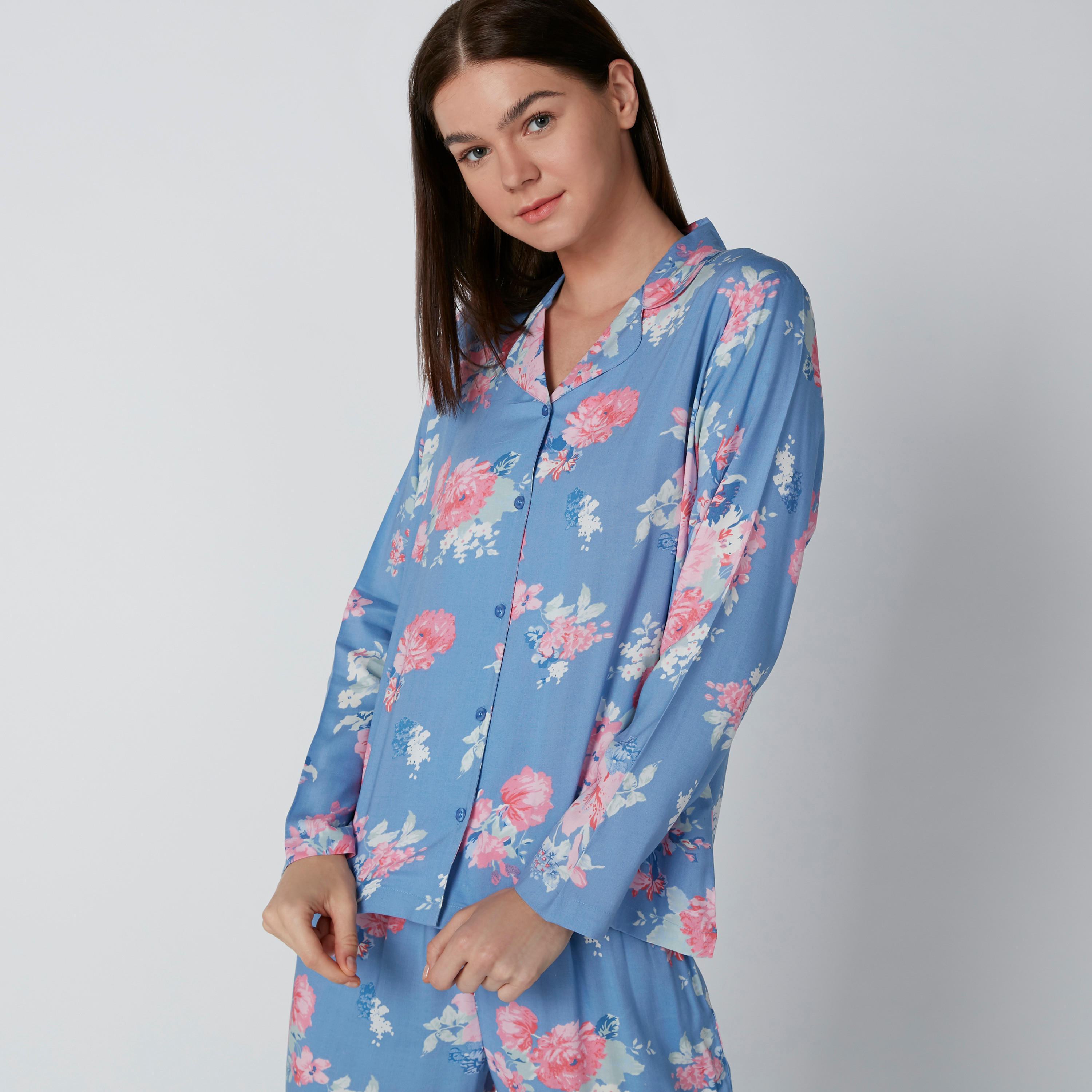 طقم بنطال بيجاما وقميص بأكمام طويلة وطبعات أزهار-women-clothing-nightwear-pyjamas-longsets-image-3