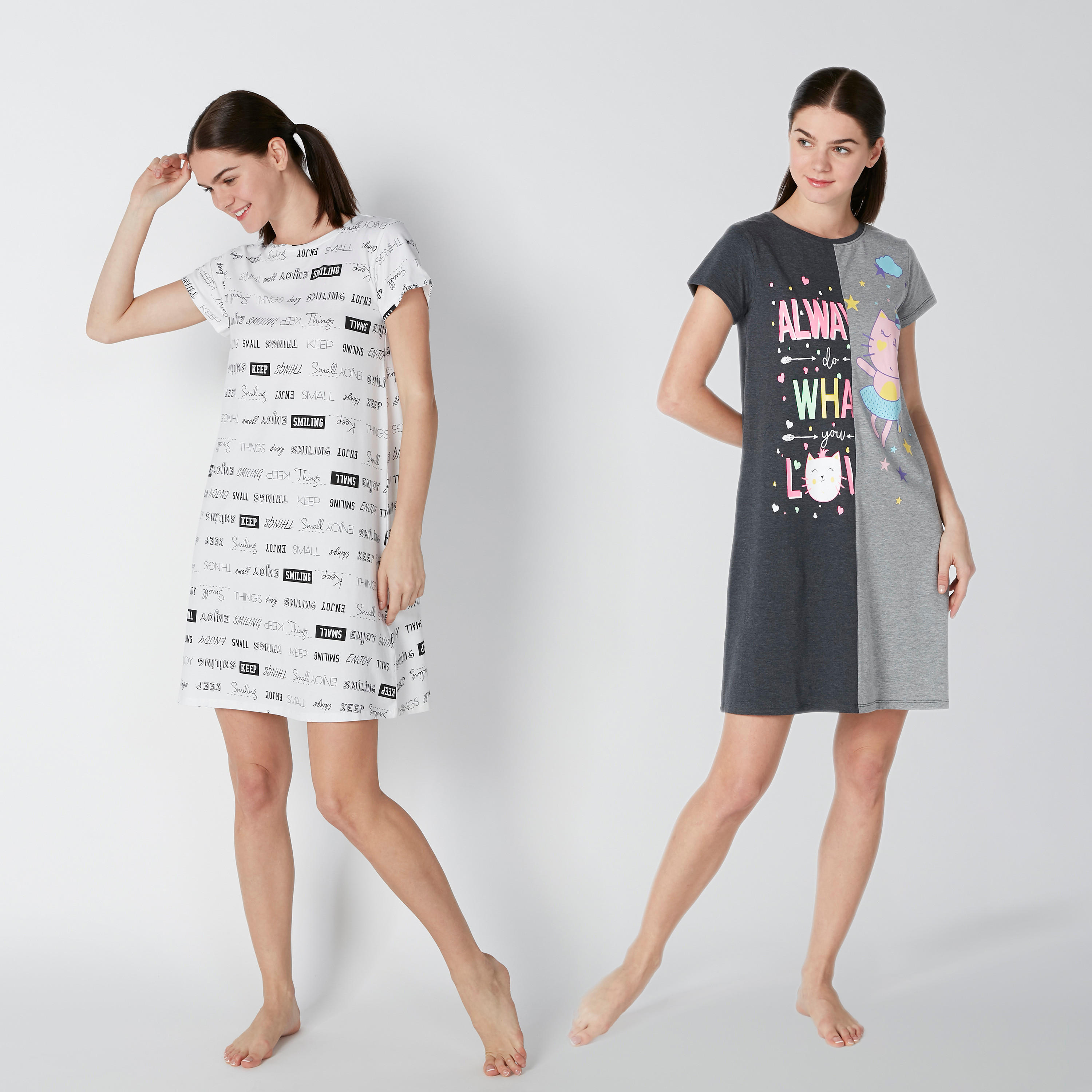قميص نوم بأكمام قصيرة وطبعات - طقم من قطعتين-women-clothing-nightwear-nighties-image-1
