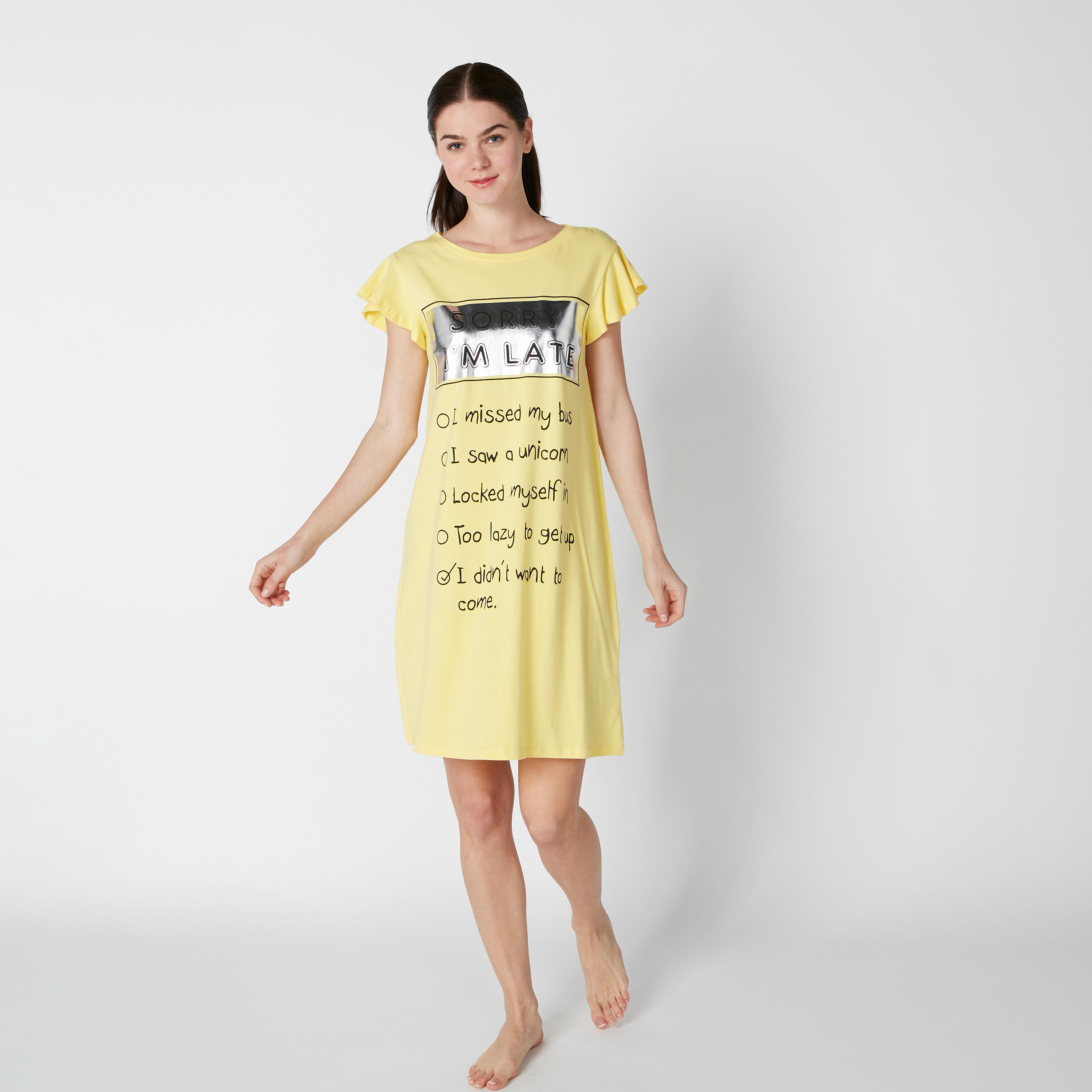 قميص نوم بياقة مستديرة وطبعات - طقم من قطعتين-women-clothing-nightwear-nighties-image-2