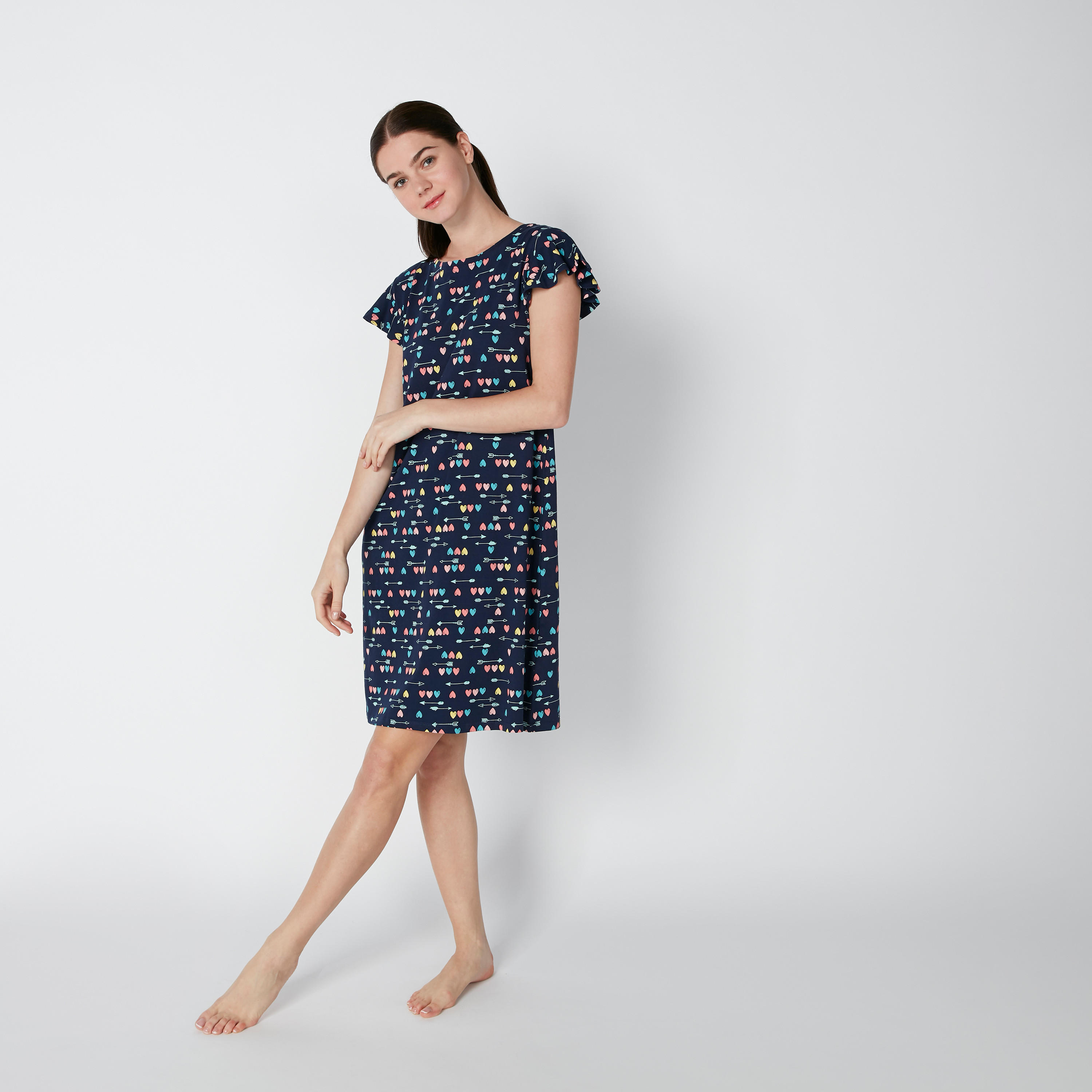 قميص نوم بياقة مستديرة وطبعات - طقم من قطعتين-women-clothing-nightwear-nighties-image-3