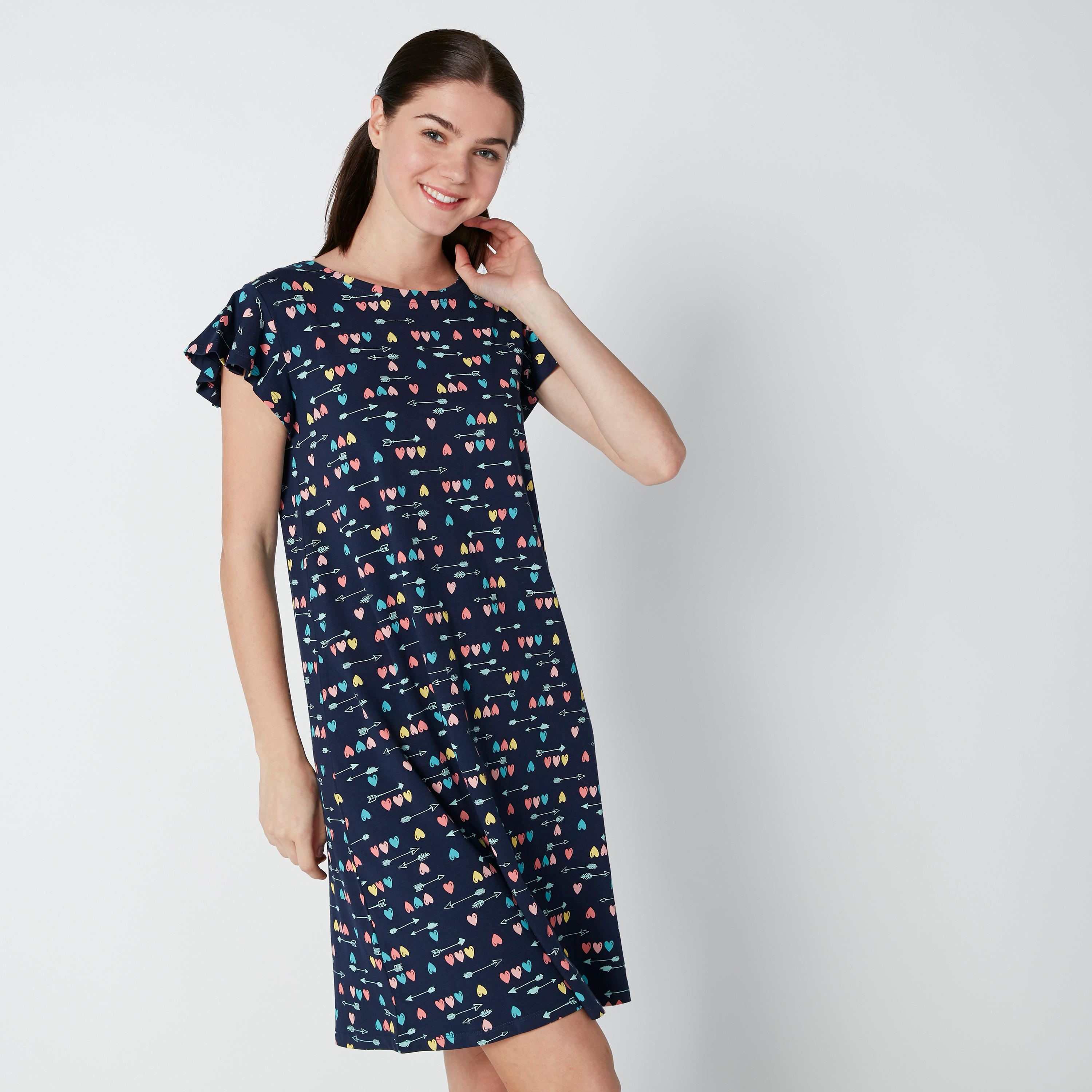 قميص نوم بياقة مستديرة وطبعات - طقم من قطعتين-women-clothing-nightwear-nighties-image-7