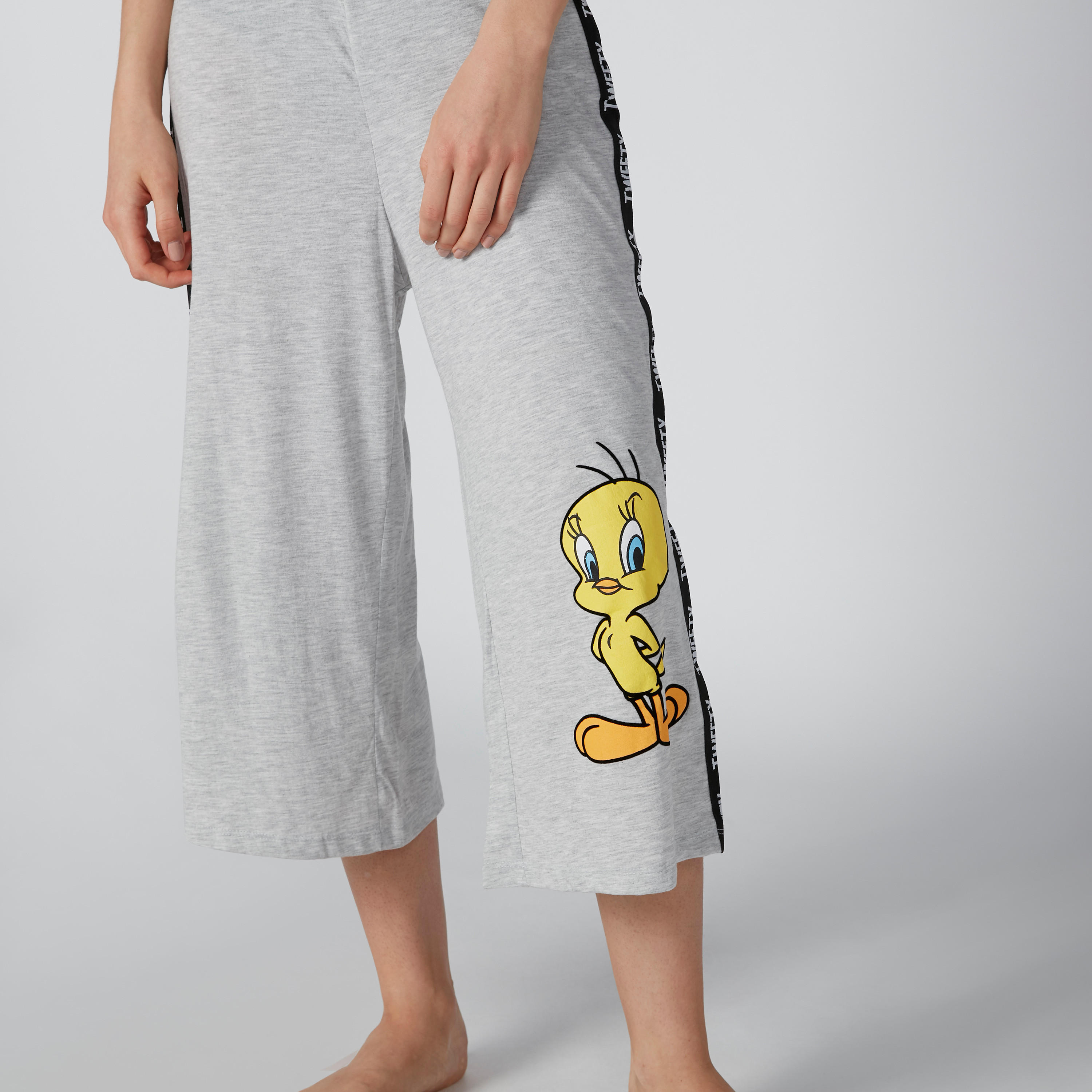 Tweety Printed Sleeveless Jumpsuit with Tape Detail and Button Closure-women-clothing-nightwear-nighties-image-4