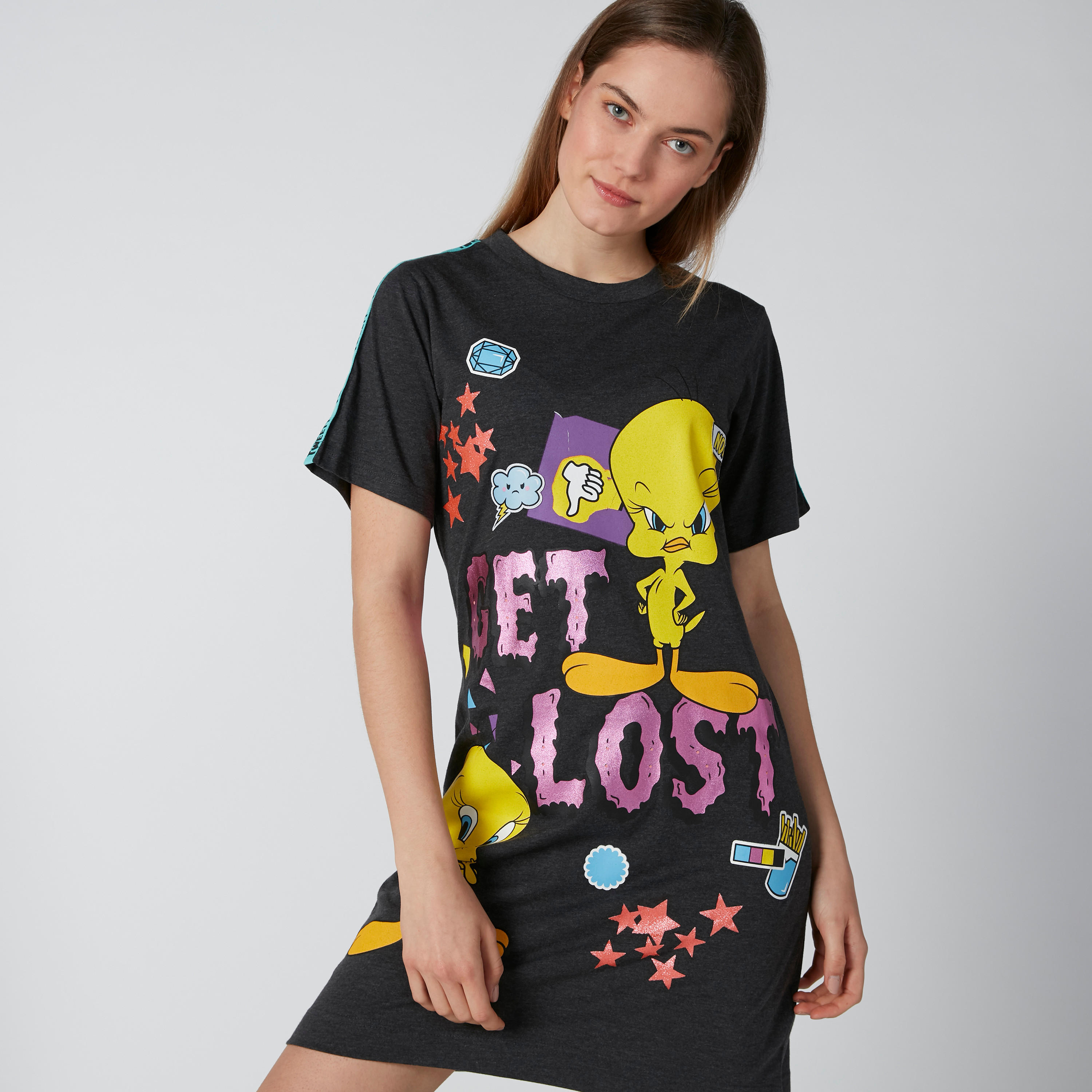 قميص نوم بأكمام قصيرة وشريطة وطبعات تويتي-women-clothing-nightwear-nighties-image-1