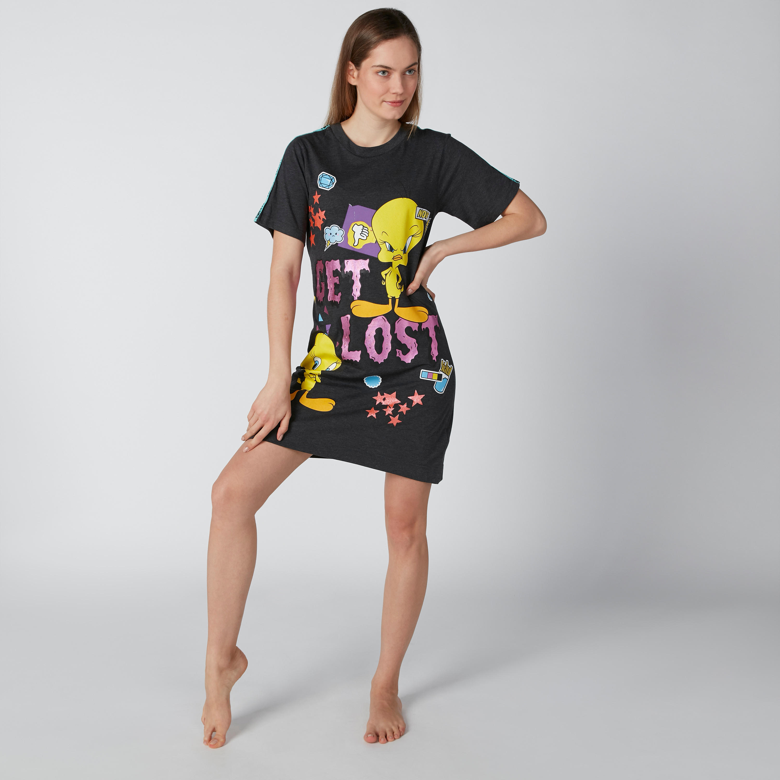 قميص نوم بأكمام قصيرة وشريطة وطبعات تويتي-women-clothing-nightwear-nighties-image-3