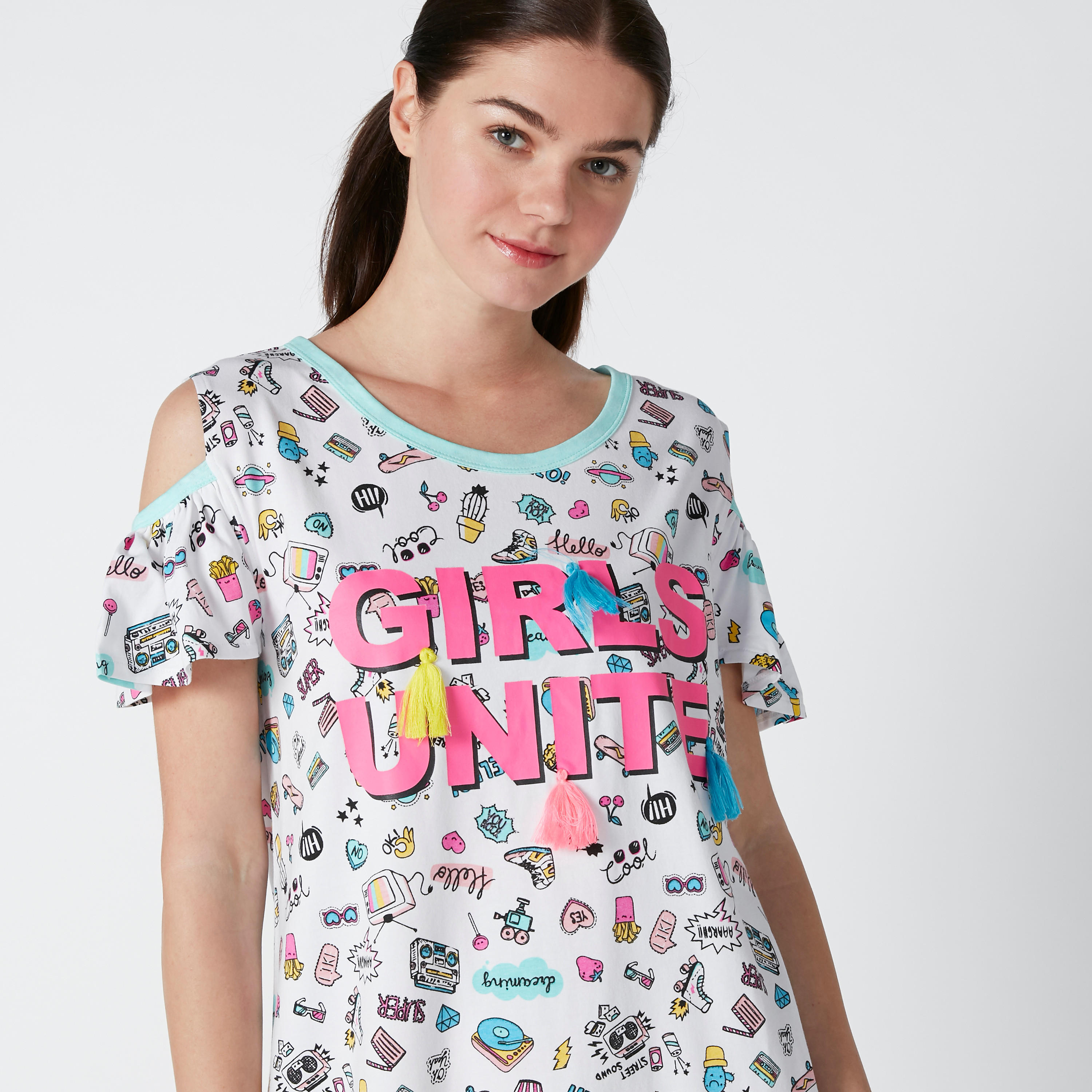 Sustainable Printed Cold Shoulder Sleep Dress with Round Neck-women-clothing-nightwear-nighties-image-4