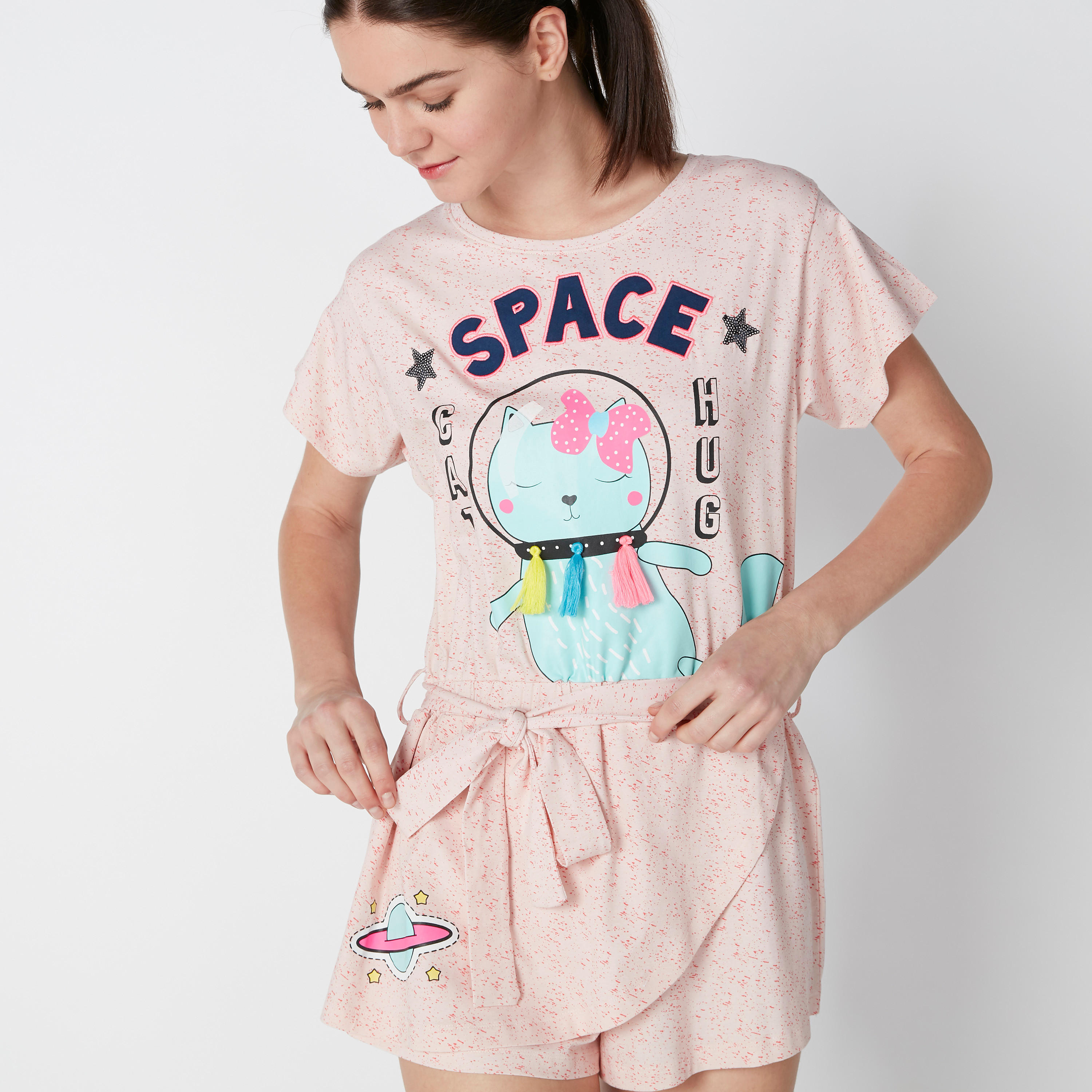 أفرول مستدام برباط وطبعات -women-clothing-nightwear-nighties-image-1