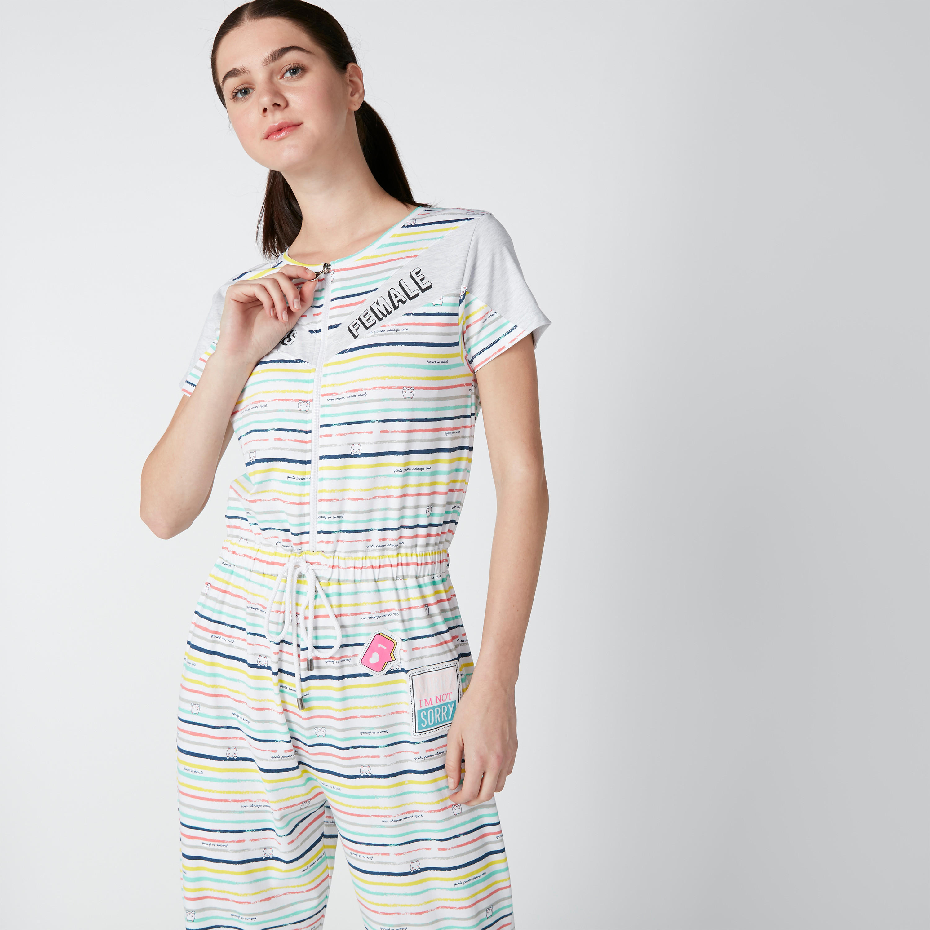 أفرول مستدام مقلّم بسحّاب إغلاق ورباط-women-clothing-nightwear-nighties-image-1